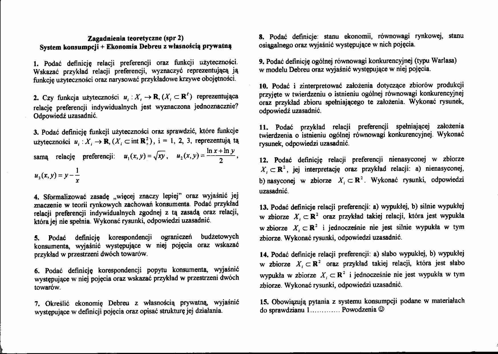 Ekonomia matematyczna -zagadnienia teoretyczne na egzamin - strona 1