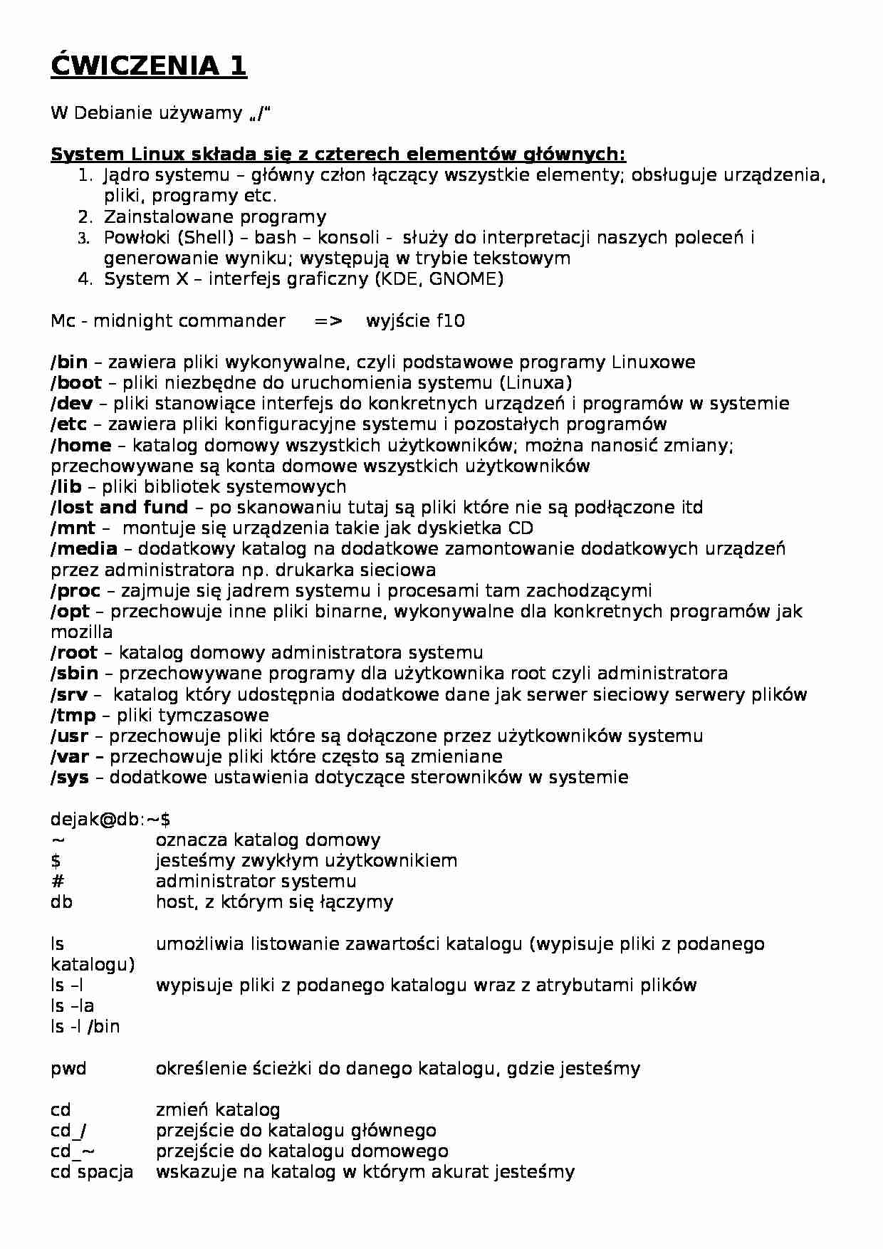 Systemy operacyjne - ćwiczenia Linux - strona 1
