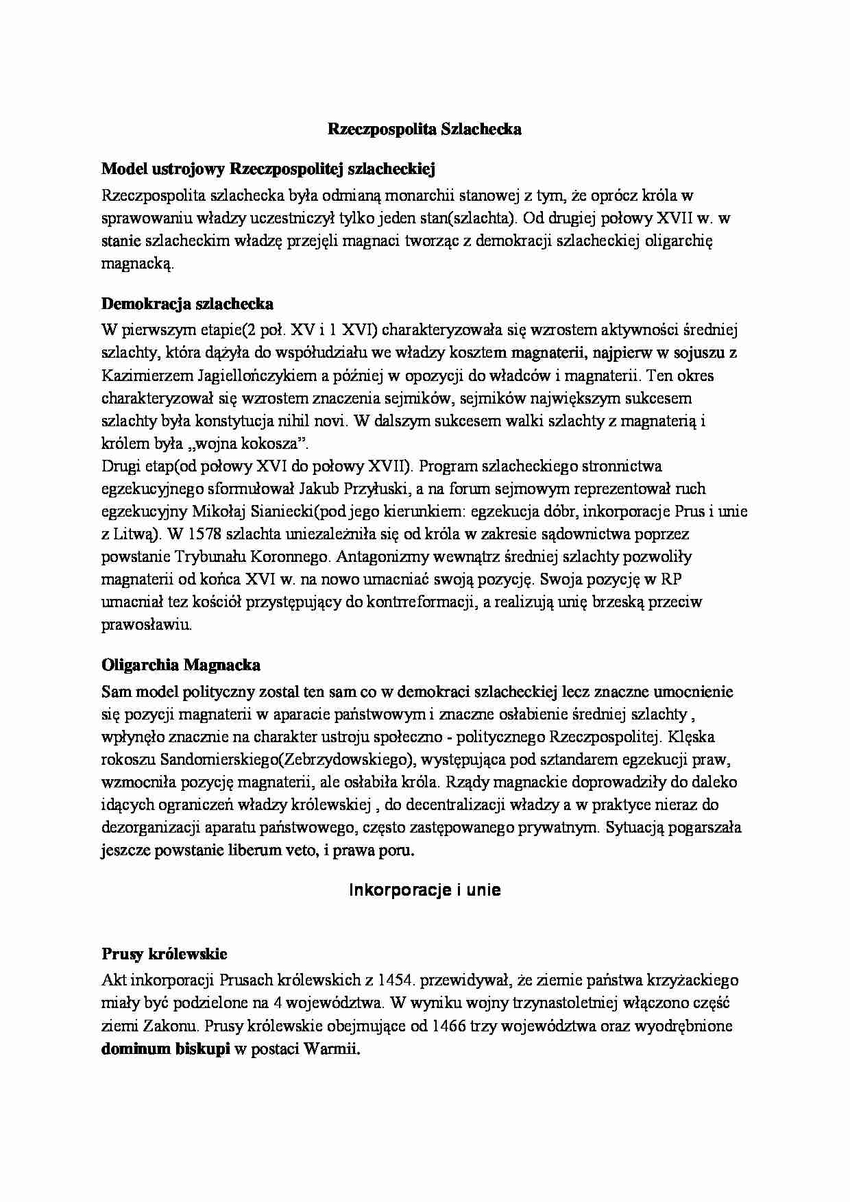 Rzeczpospolita Szlachecka i jej inkorporacje - omówienie  - strona 1