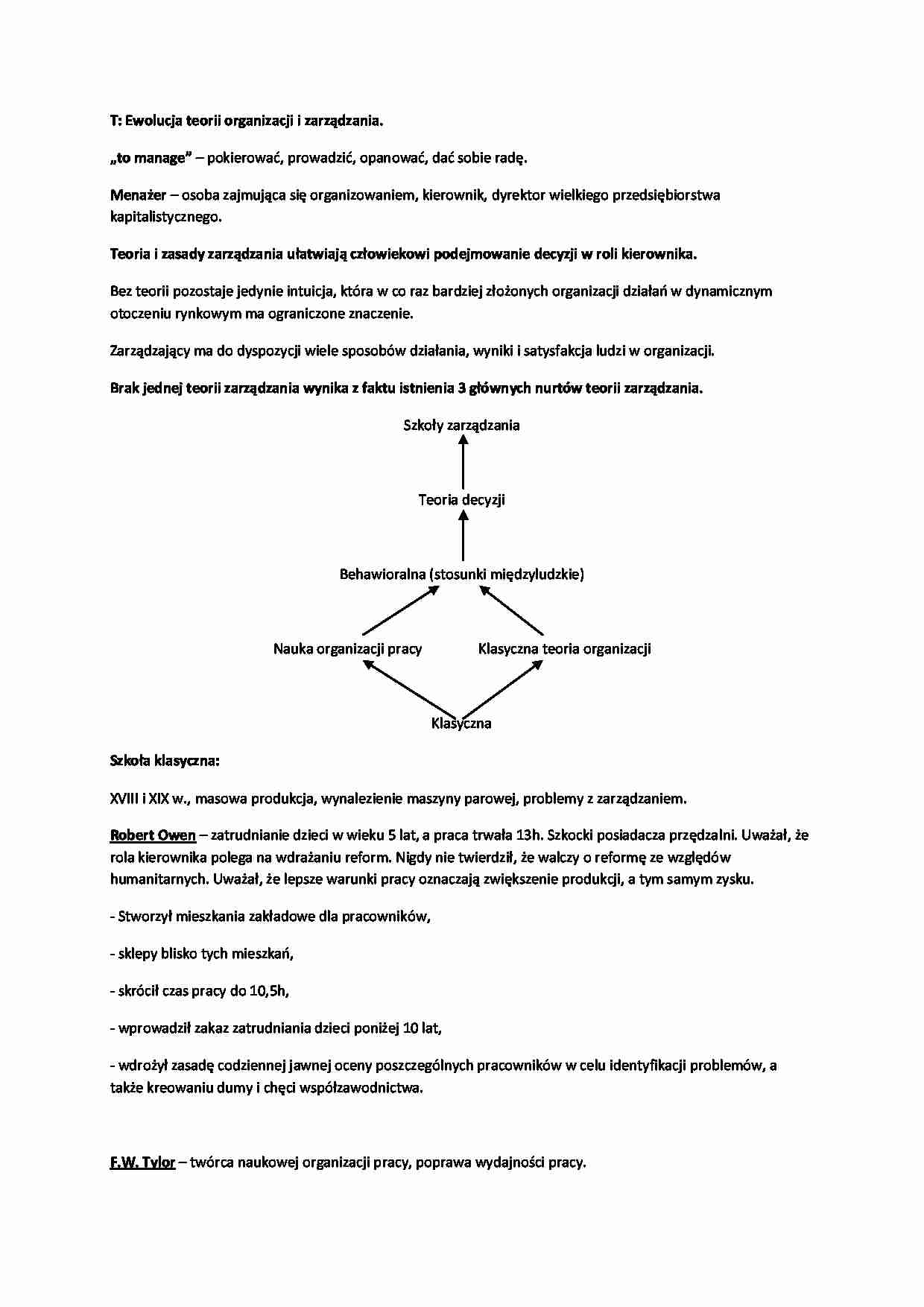 Ewolucja teorii organizacji i zarządzania - strona 1