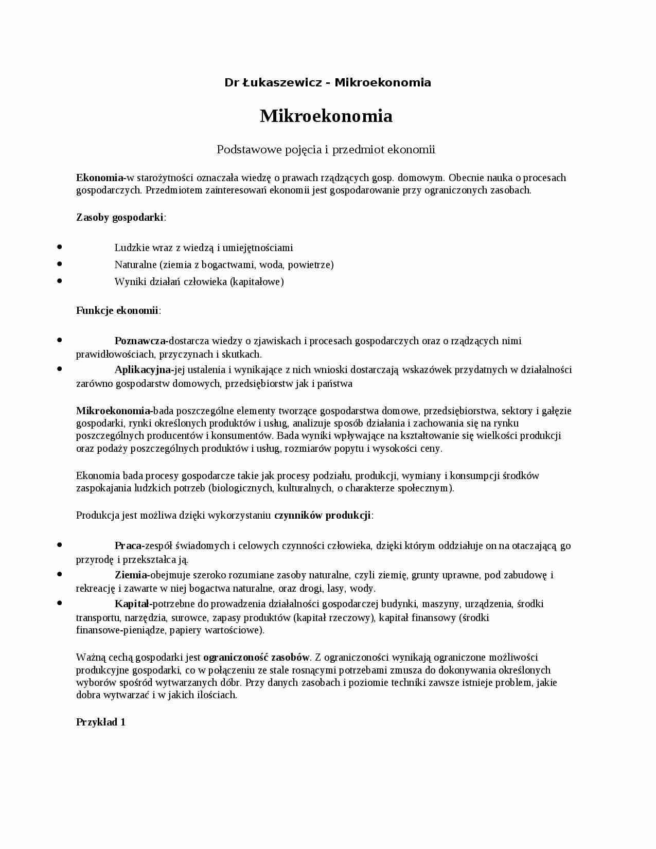  Mikroekonomia - omówienie  - strona 1