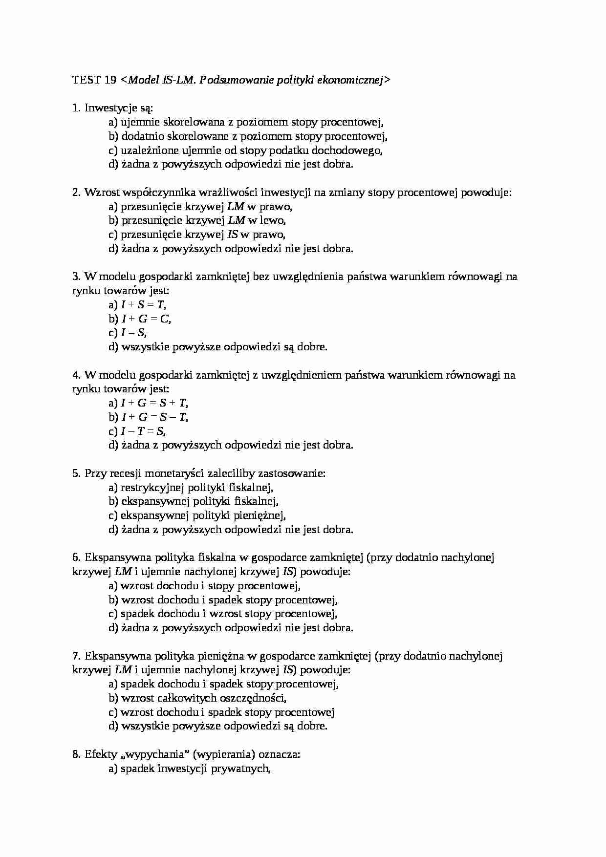 Test 19 - Ekonomia  - strona 1