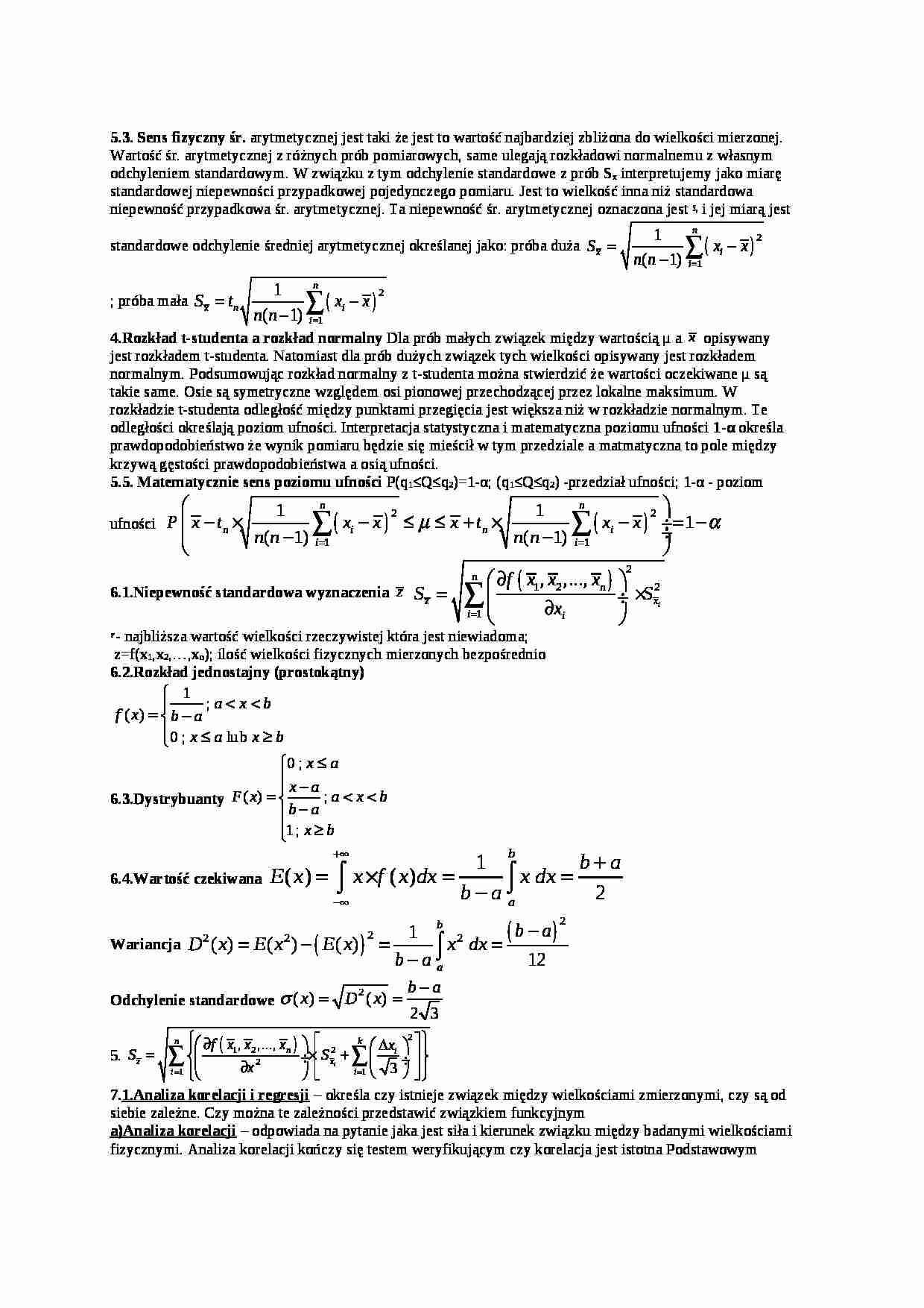 metrologia i monitoring - rozkład t-studenta - strona 1