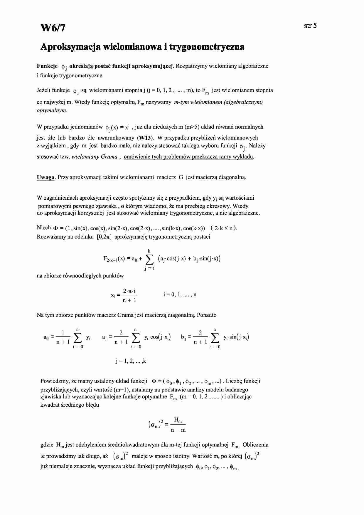 Aproksymacja wielomianowa i trygonometryczna - opracowanie - strona 1