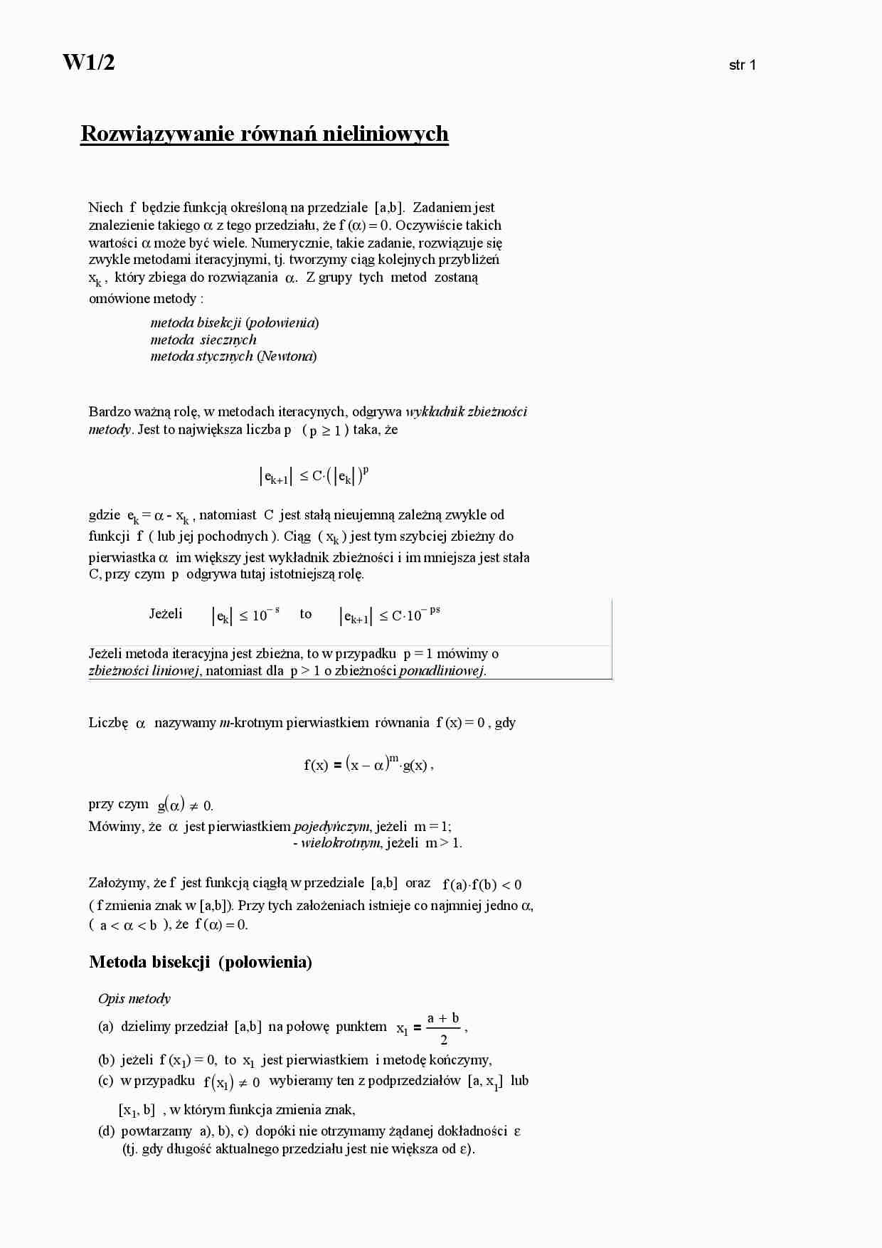 Rozwiązywanie równań nieliniowych - omówienie  - strona 1