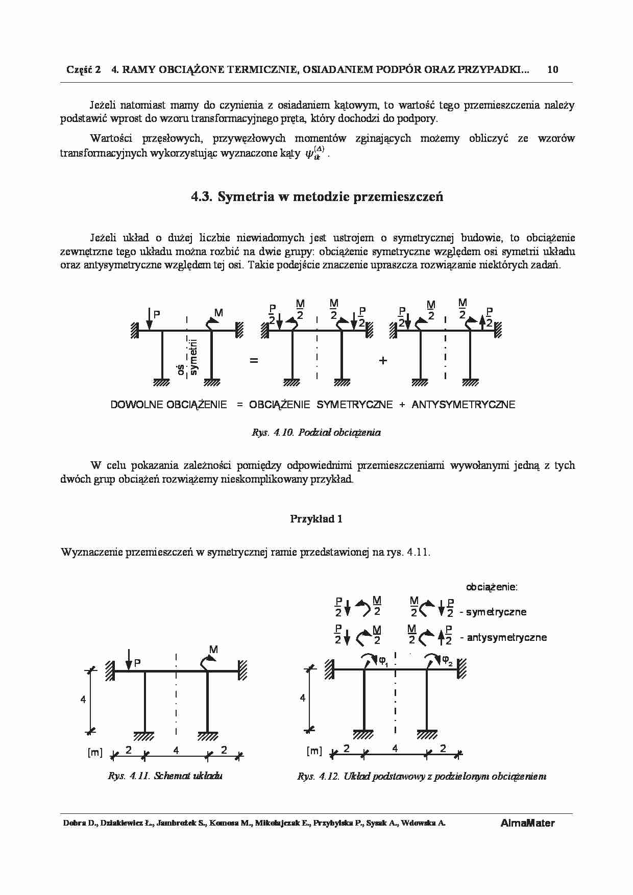 Symetria w metodzie przemieszczeń, Przykład 1 - strona 1