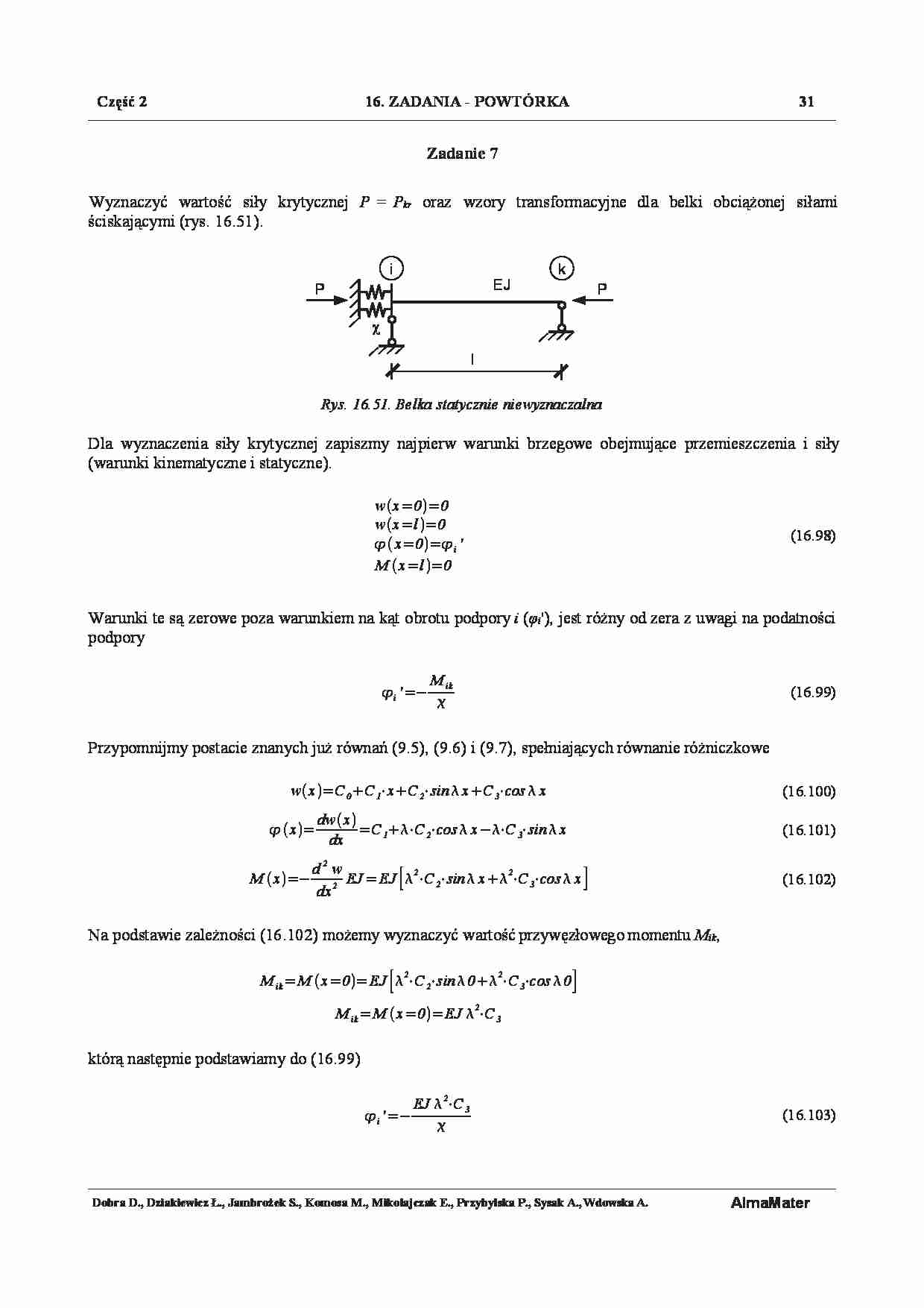 Mechanika konstrukcji - zadania 7 - strona 1
