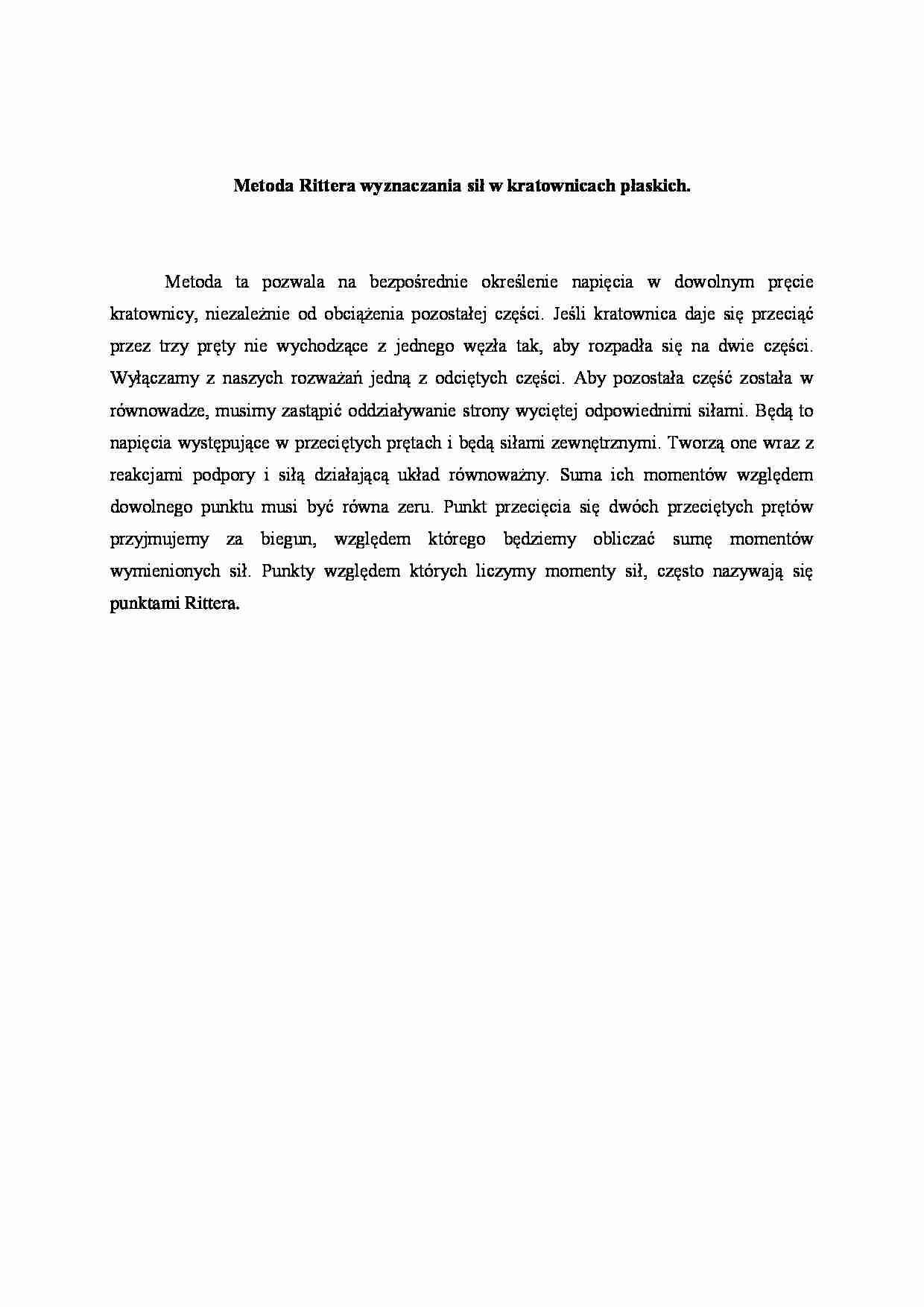 Metoda Rittera wyznaczania sił w kratownicach płaskich. - strona 1