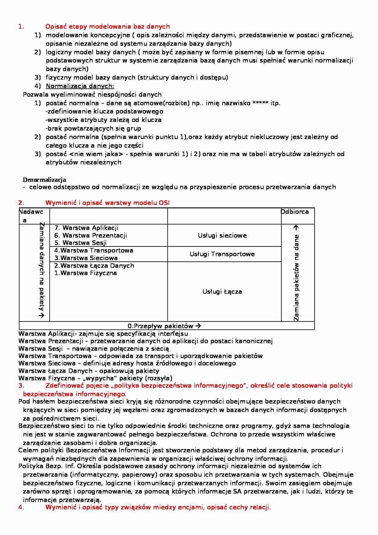 Pytania na egzamin - Model bazy danych - strona 1