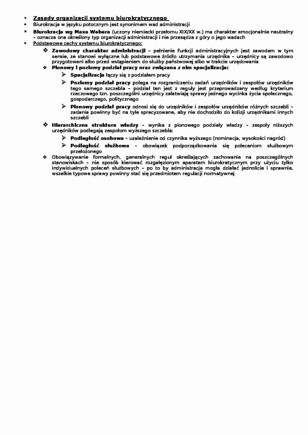 Zasady organizacji systemu biurokratycznego - wykład - strona 1