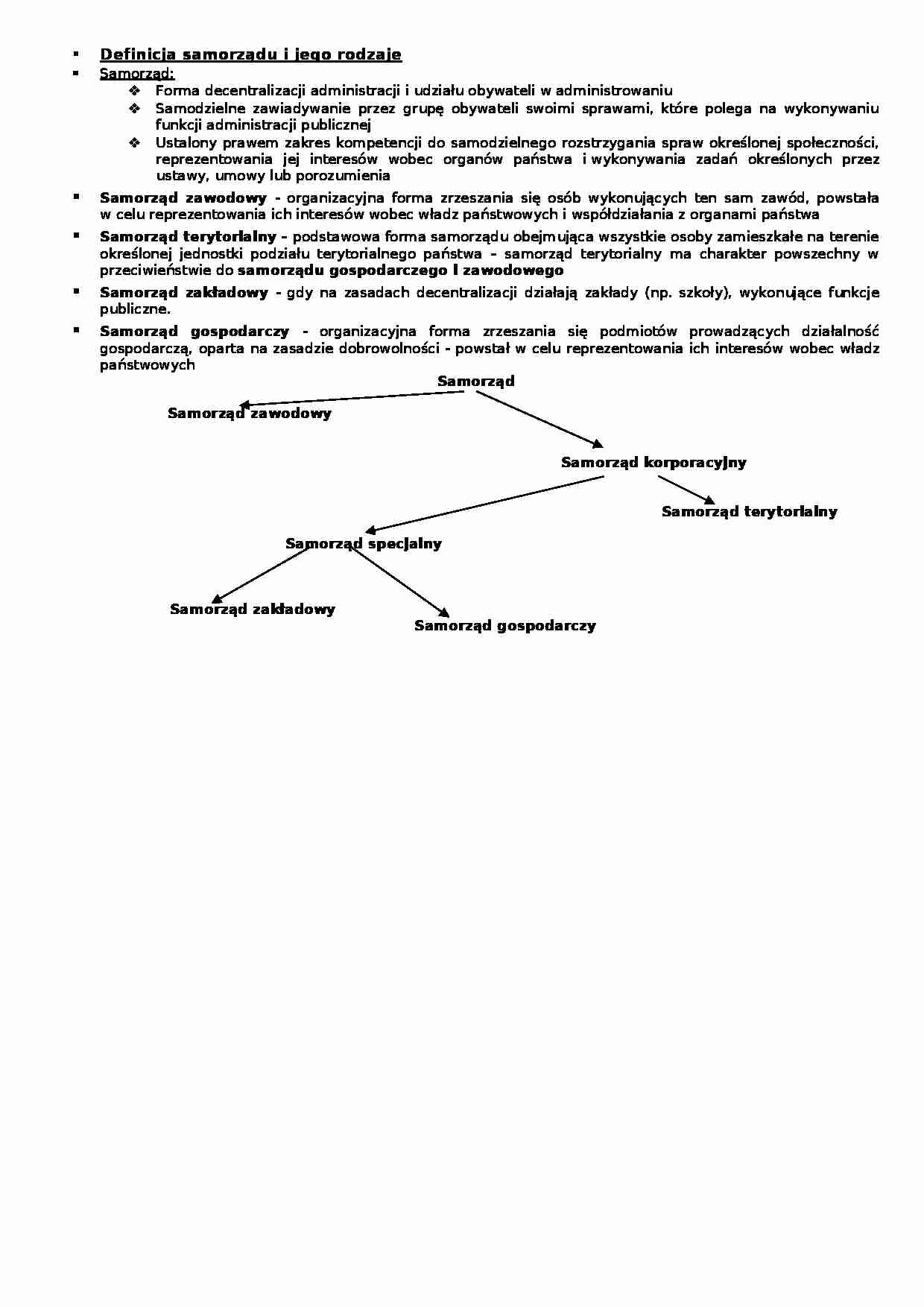 Definicja samorządu i jego rodzaje - wykład - strona 1