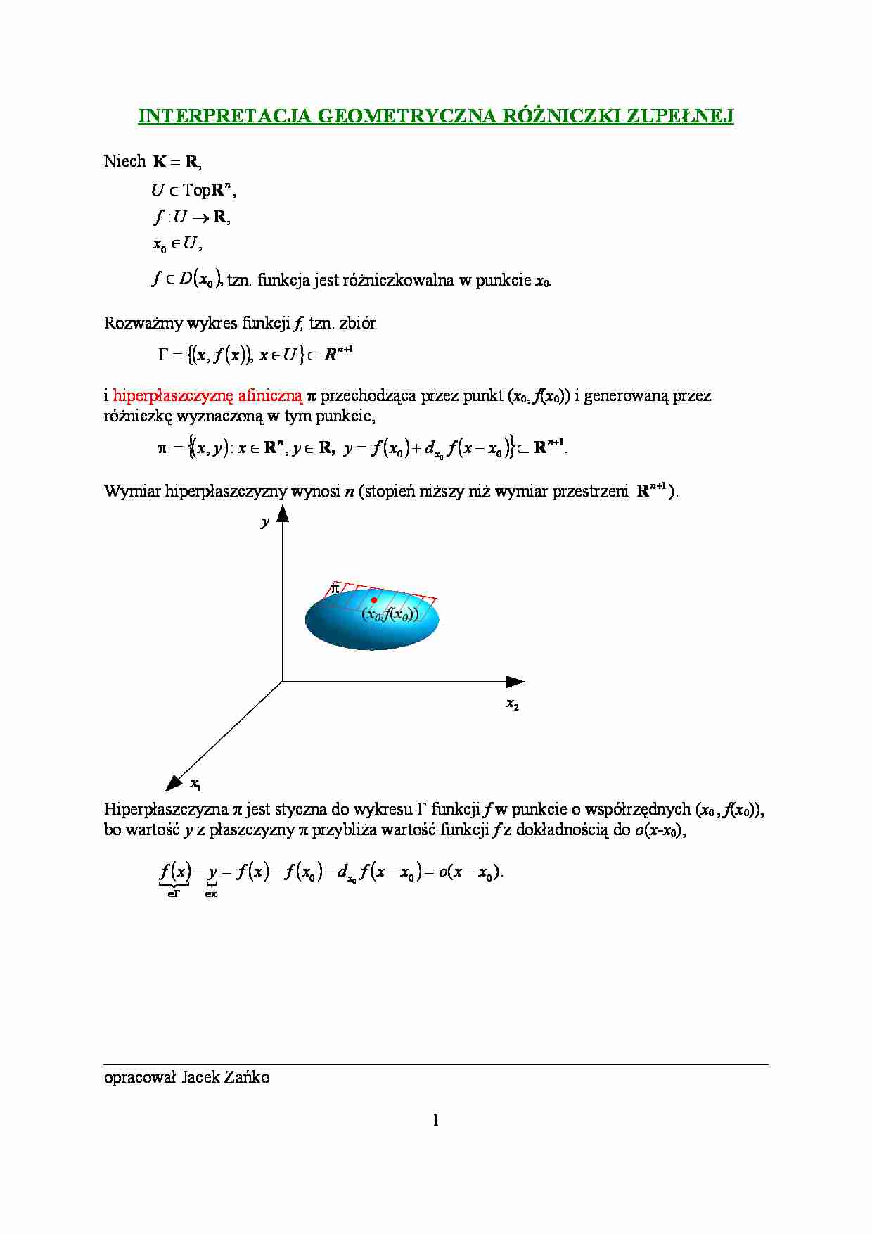 Interpretacja geometryczna różniczki zupełnej-opracowanie - strona 1