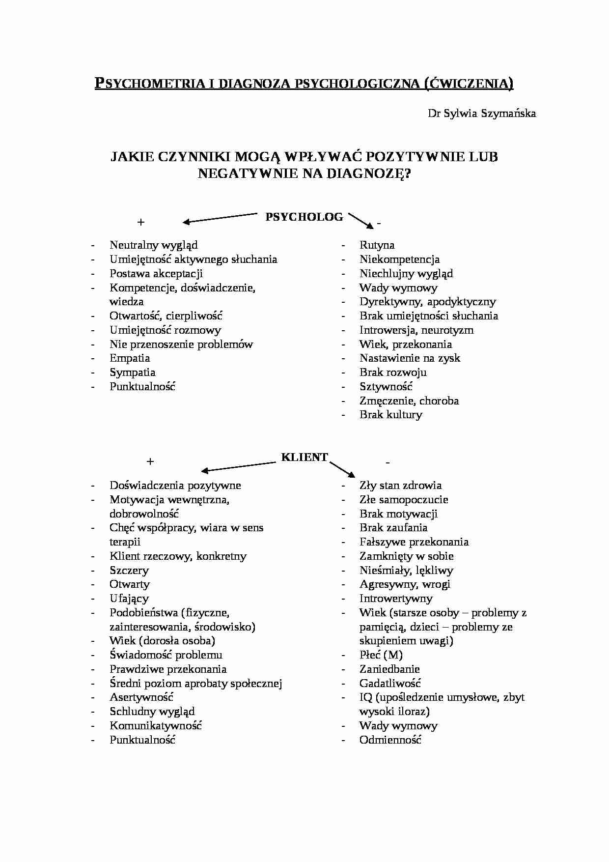 Psychometria i diagnoza psychologiczna-ćwiczenia - strona 1