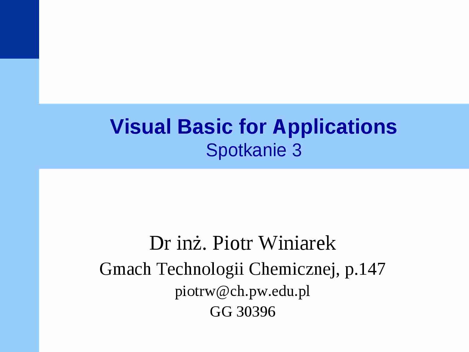 Visual Basic for Applications - prezentacja  - strona 1