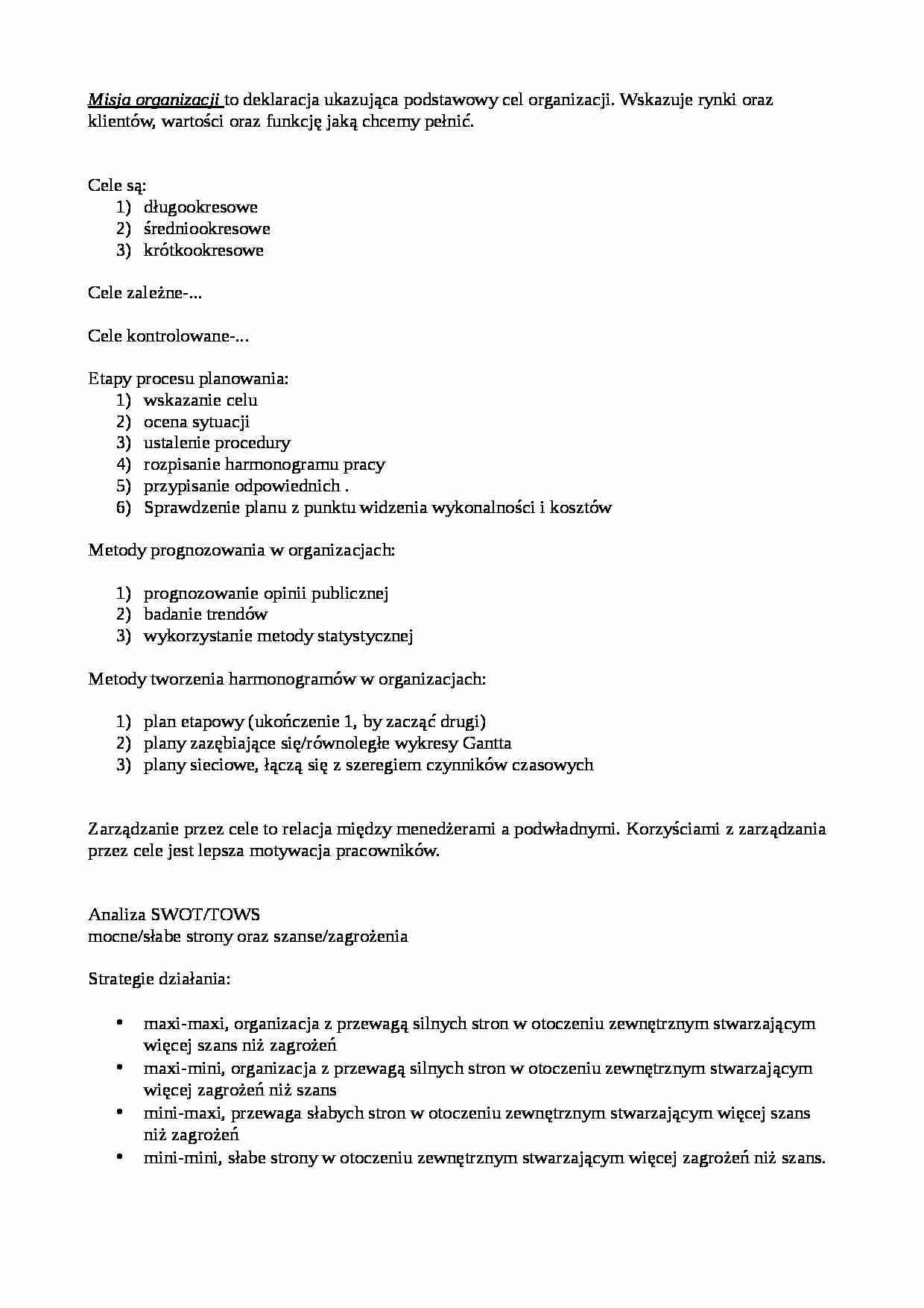 Analiza SWOT - Misja organizacji - strona 1
