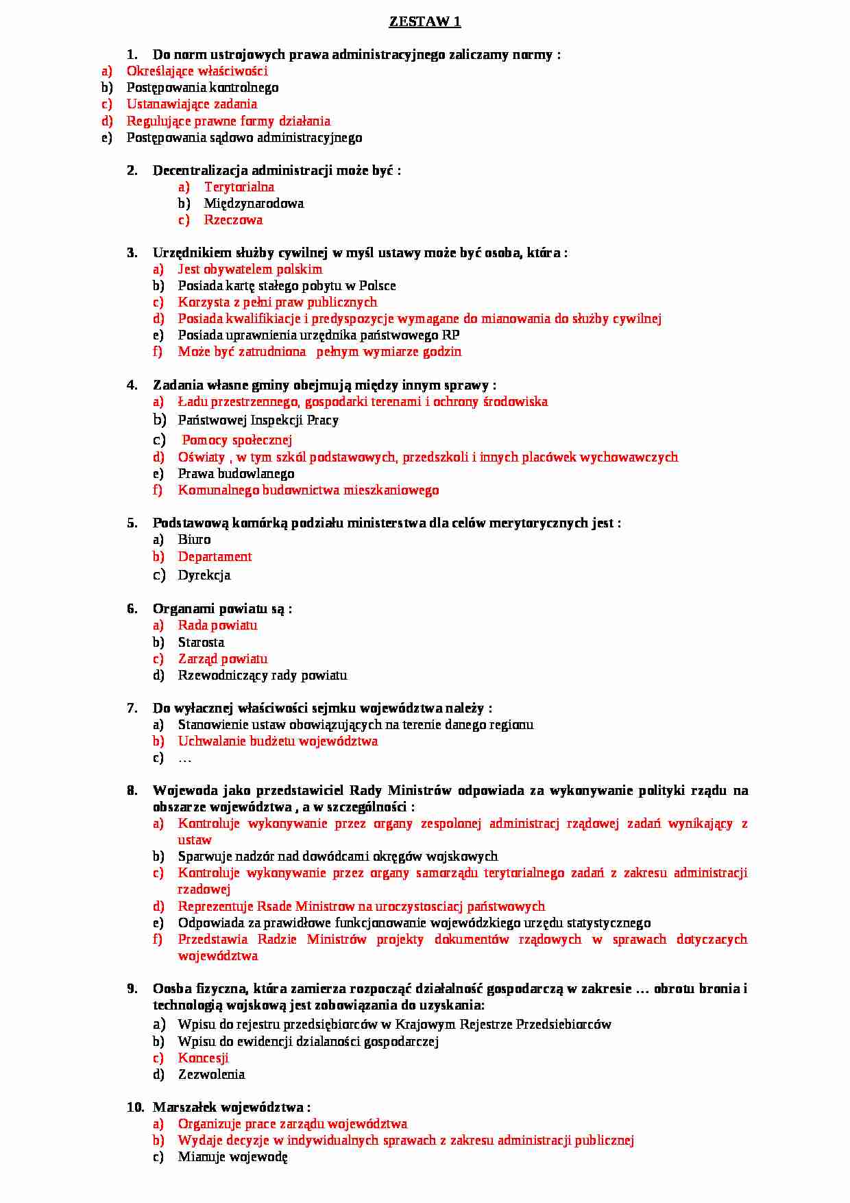  Prawo administracyjne -  Egzamin zestaw 1 - strona 1