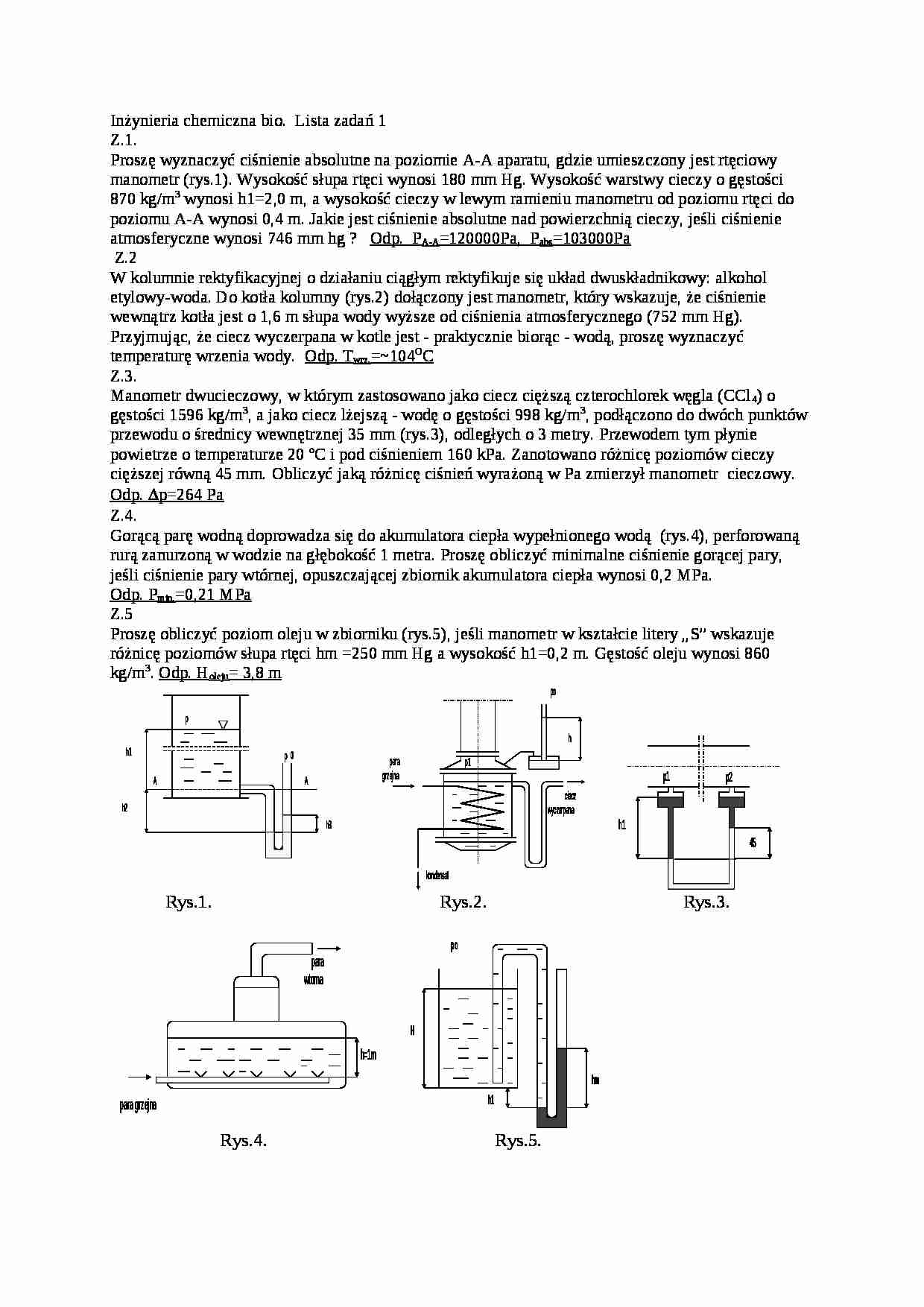 Inżynieria chemiczna- lista zadań - strona 1