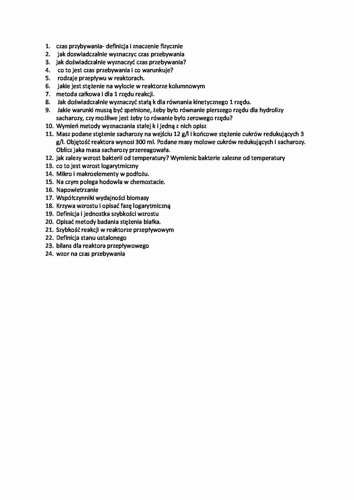 Inżynieria bioreaktorów- pytania egzaminacyjne - strona 1