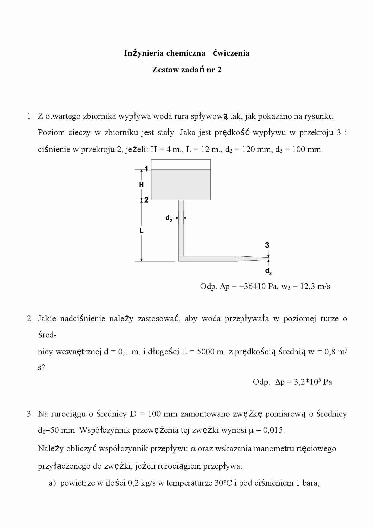 Inżynieria chemiczna- zestaw zadań nr 2 - strona 1