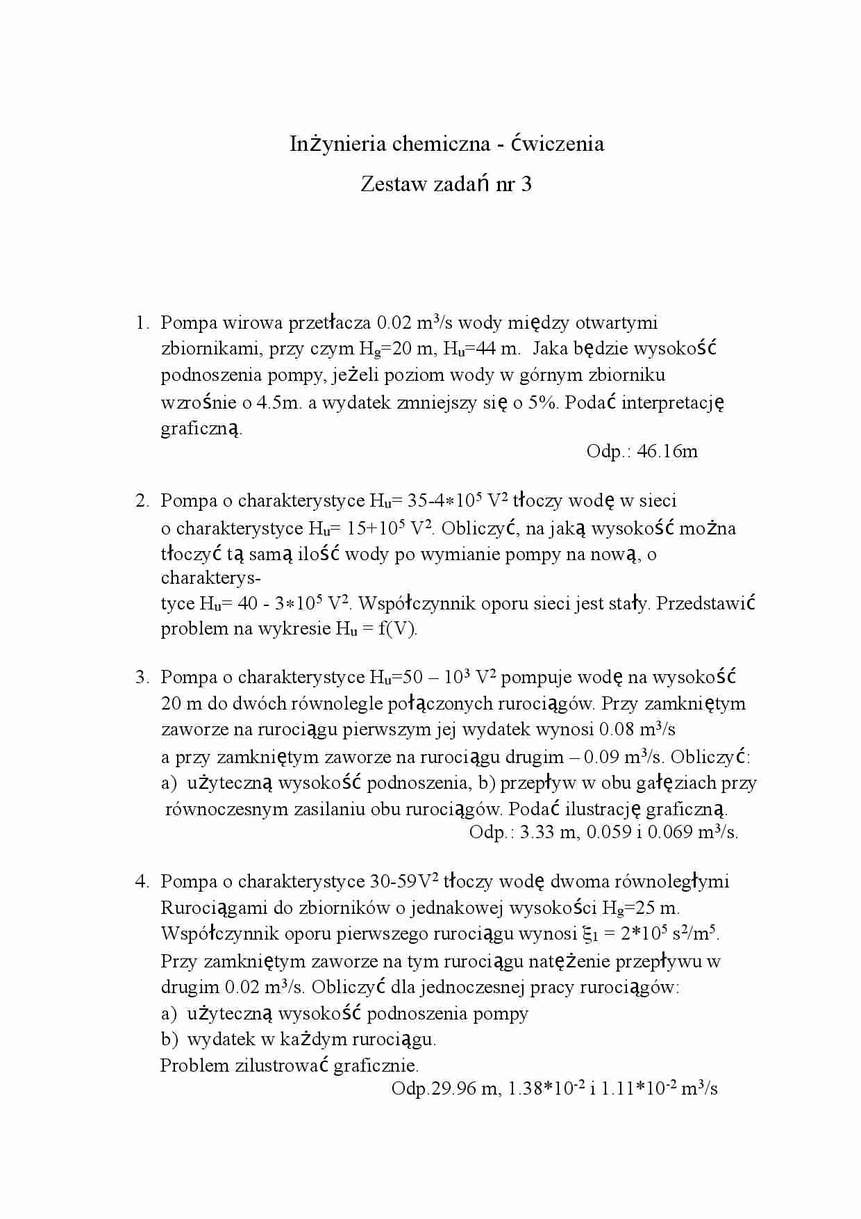 Inżynieria chemiczna- zestaw zadań nr 3 - strona 1
