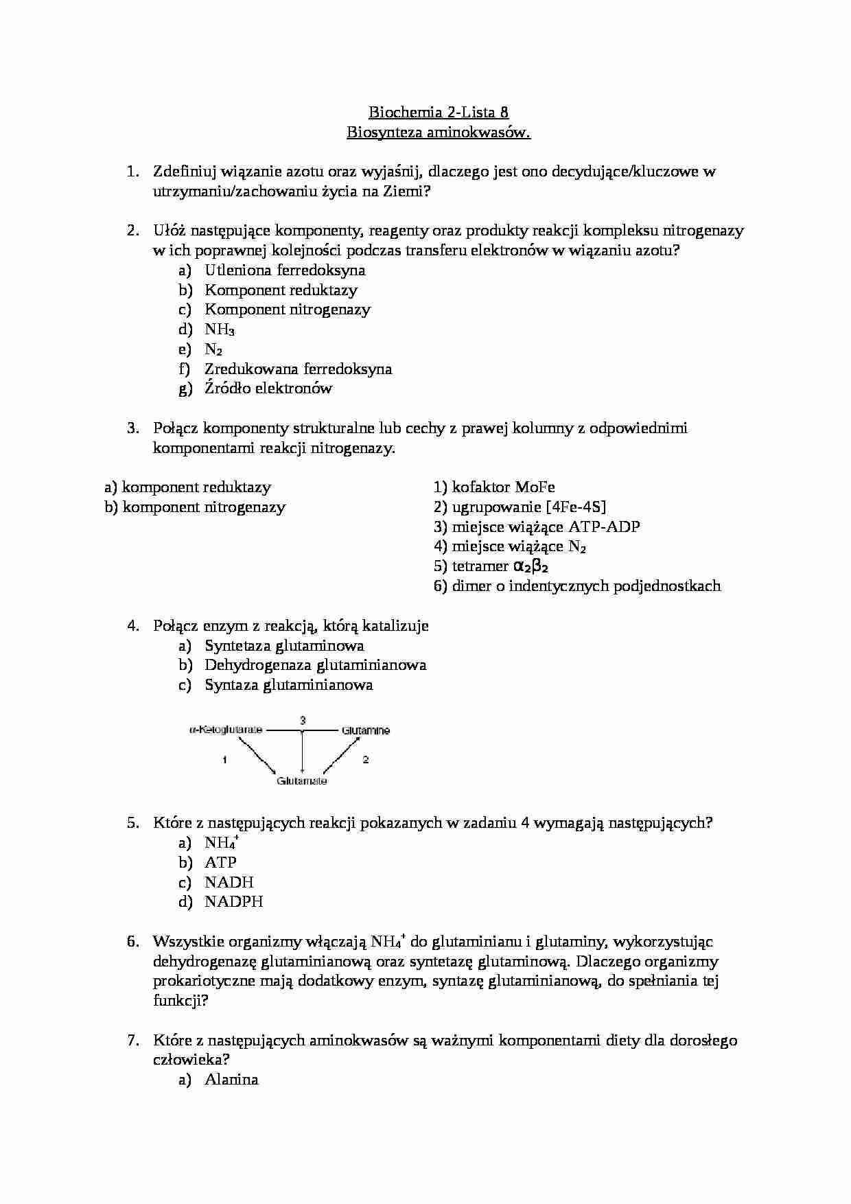 Biosynteza aminokwasów- zagadnienia  - strona 1