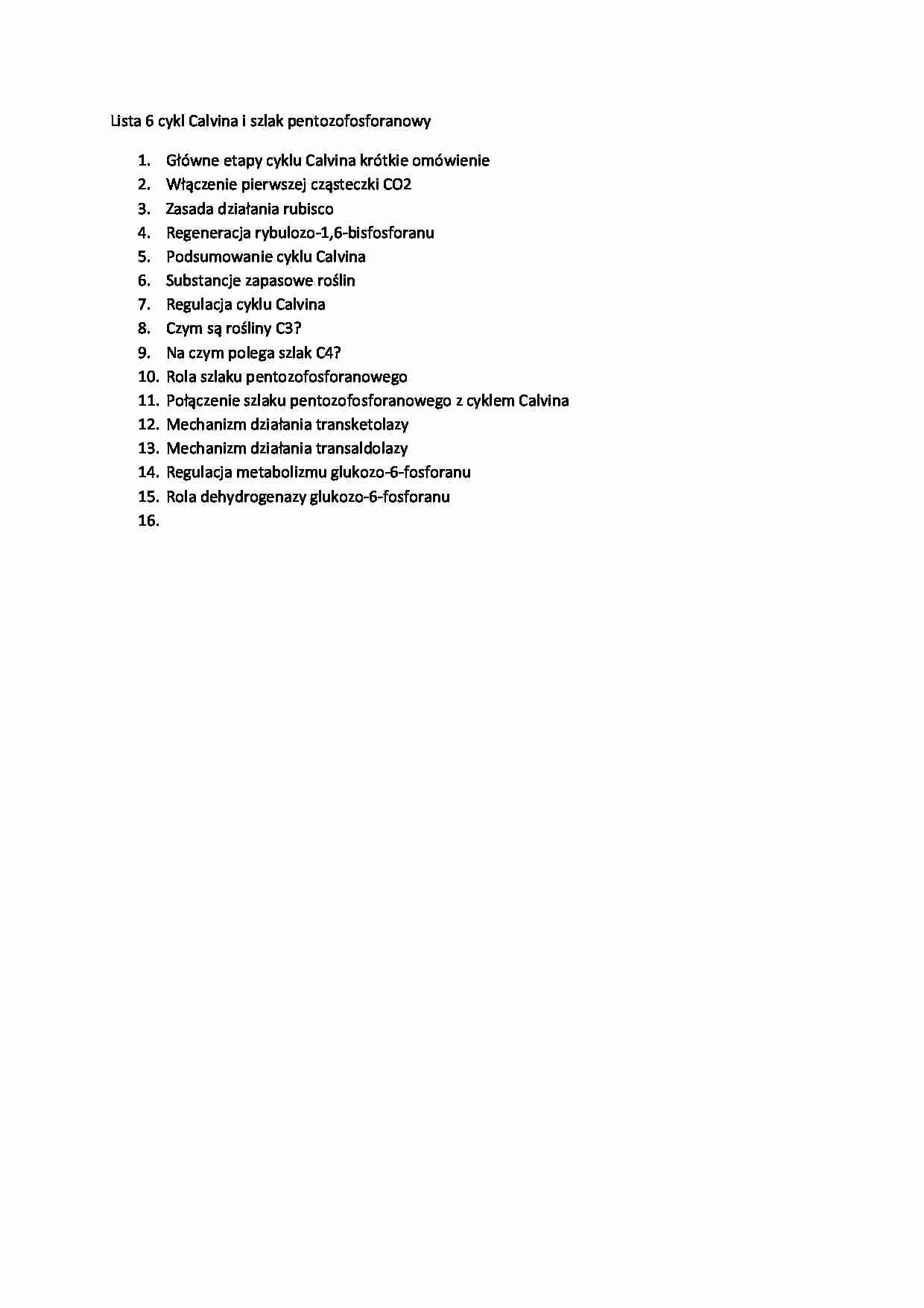 Zagadnienia do cykl calvina i szlak pentozofosforanowy - strona 1