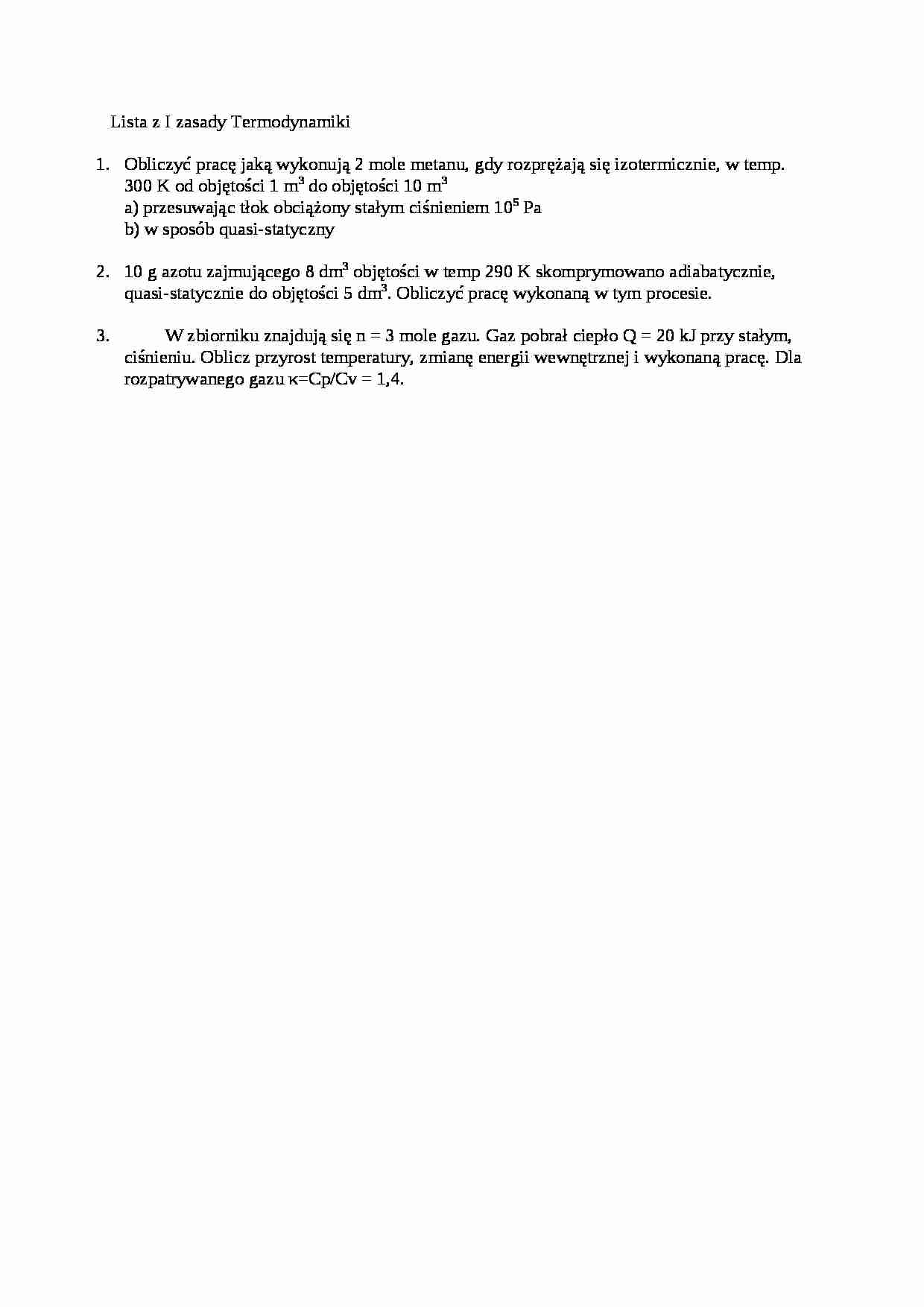 Lista z I zasady Termodynamiki - strona 1
