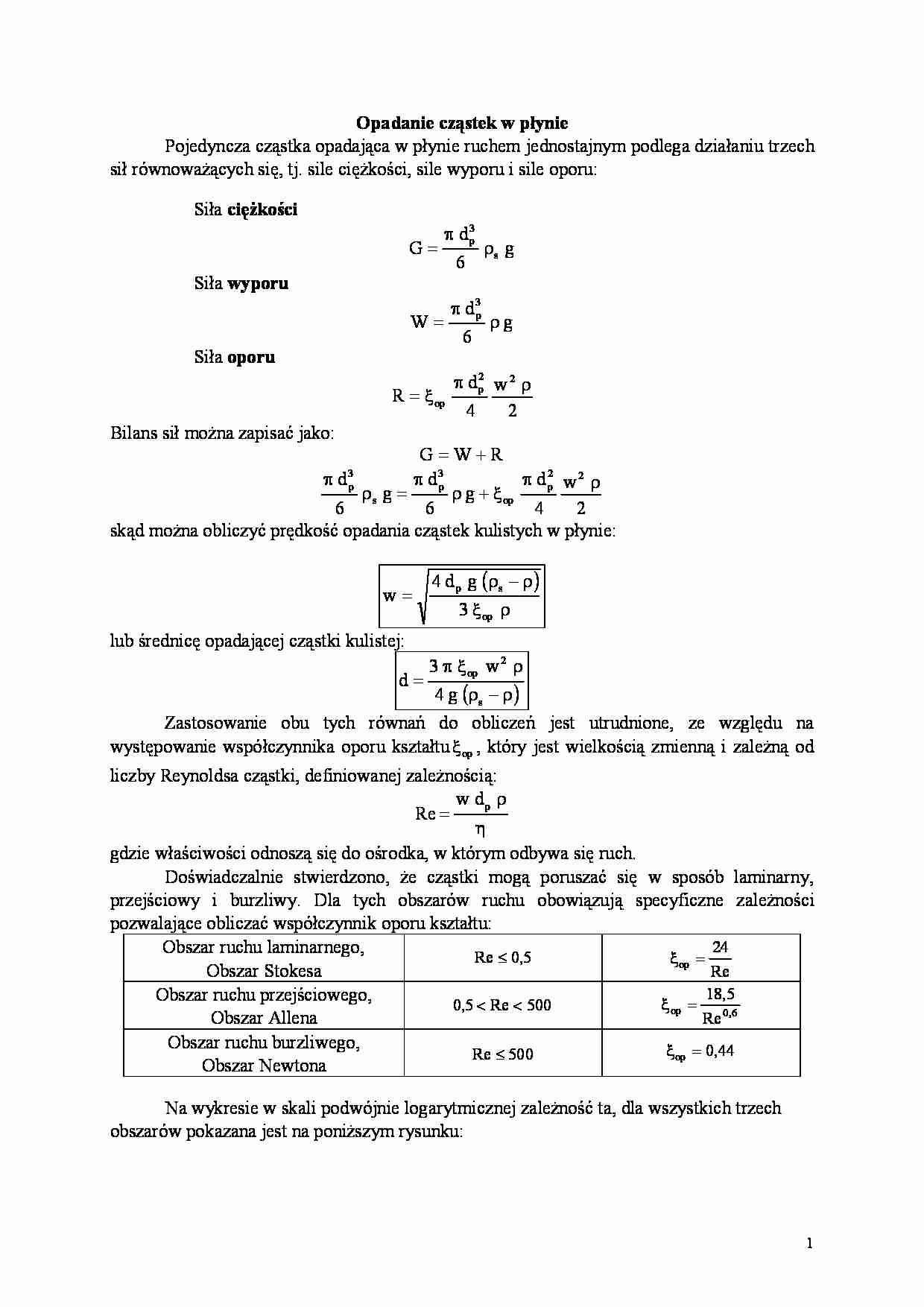 Opadanie cząstek w płynie- opracowanie - strona 1