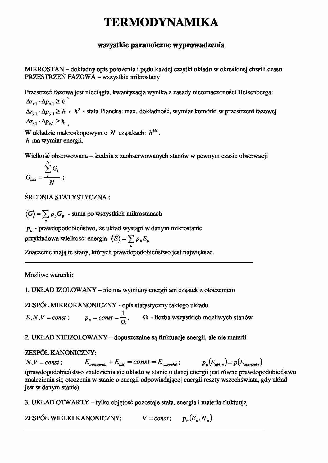 Termodynamika chemiczna i materiałów- wyprowadzenia wzorów - strona 1