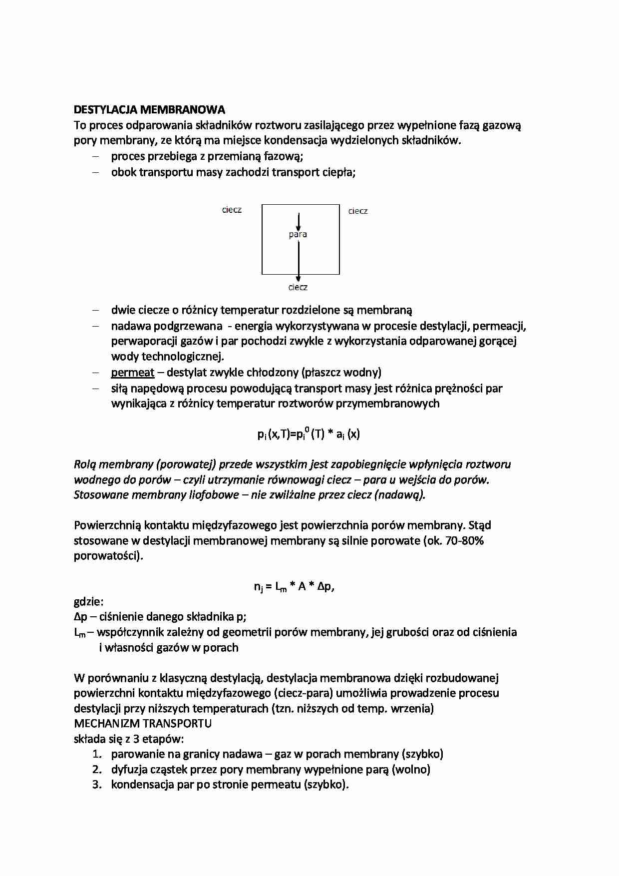 Destylacja membranowa- opracowanie - strona 1