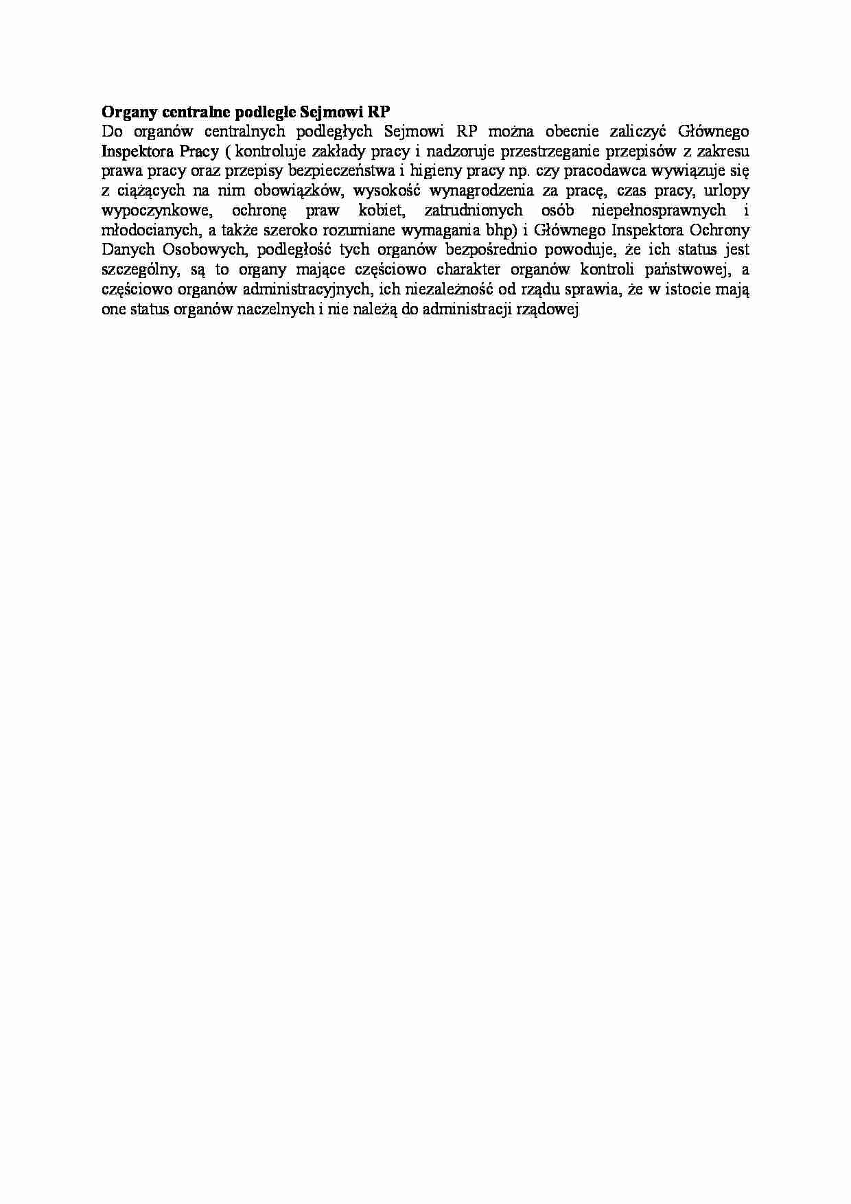 Organy centralne podległe Sejmowi RP - wykład - strona 1