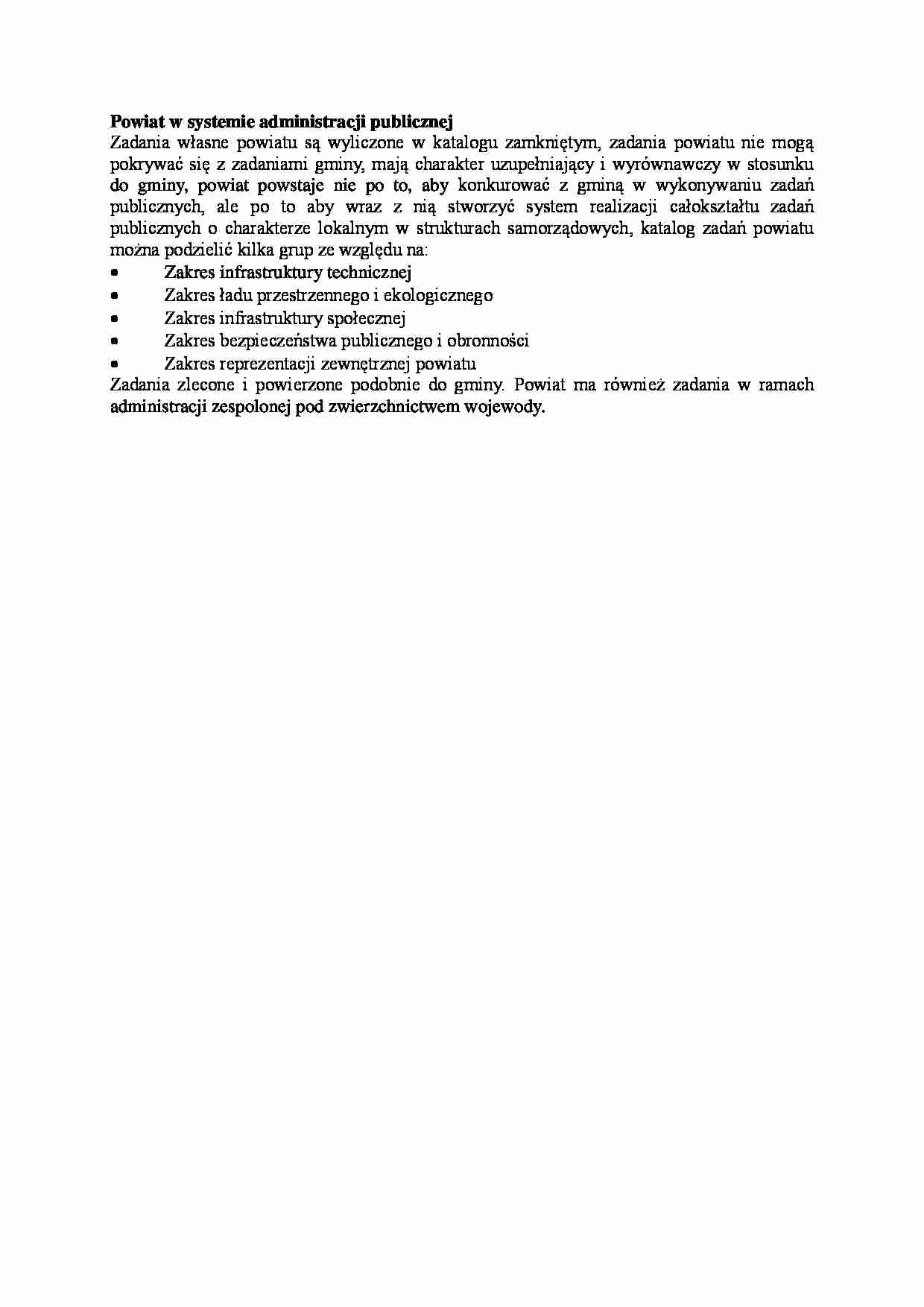 Powiat w systemie administracji publicznej - wykład - strona 1