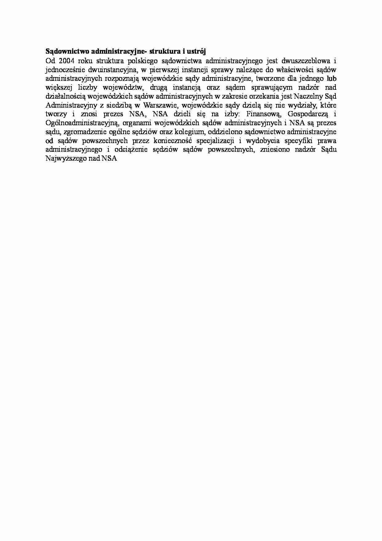 Sądownictwo administracyjne - struktura i ustrój - opracowanie - strona 1