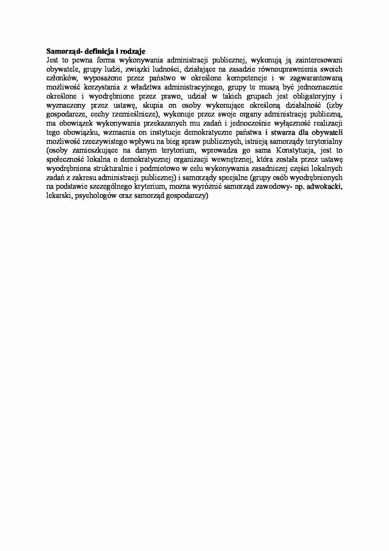 Samorząd - definicja i rodzaje - wykład - strona 1