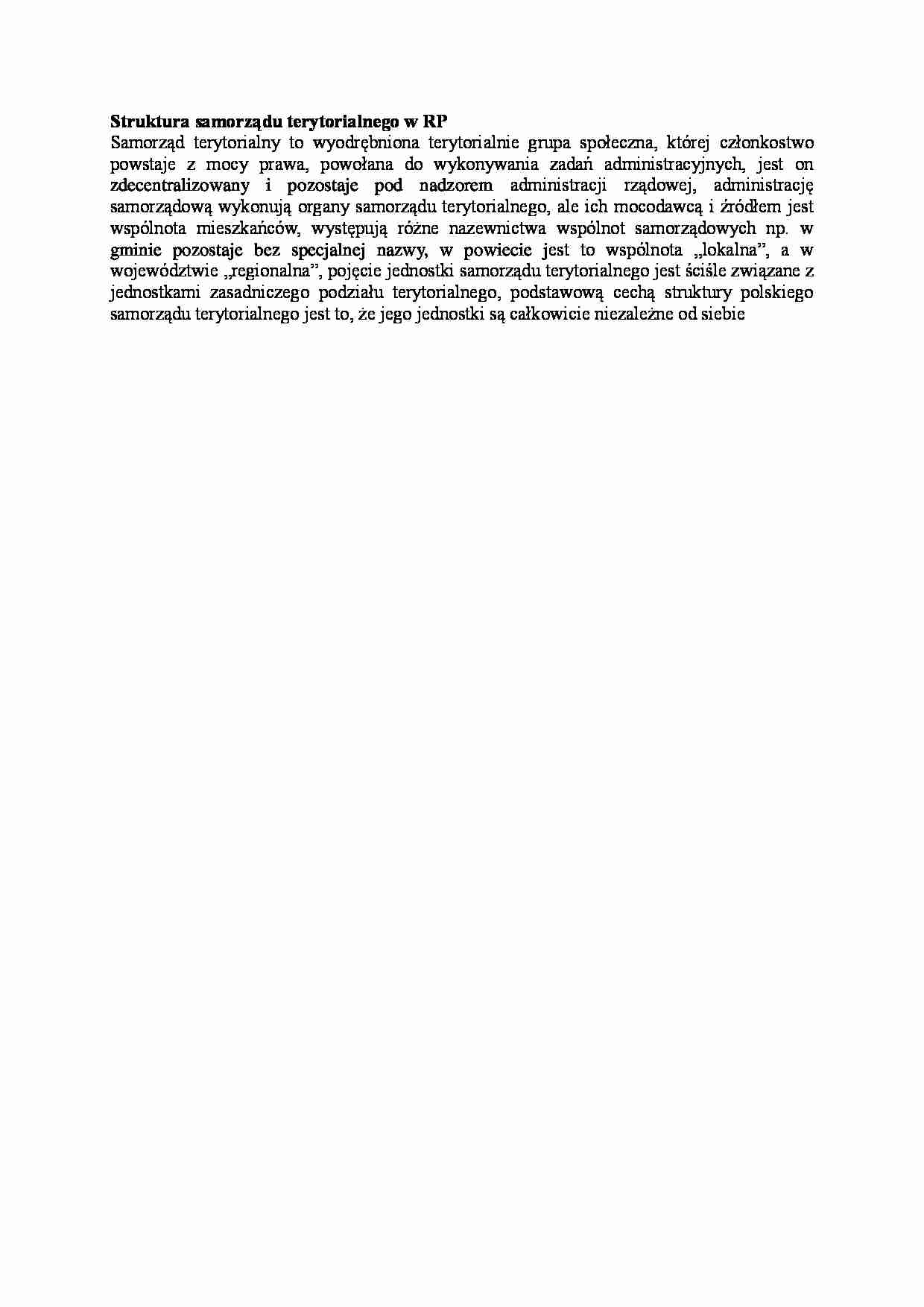 Struktura samorządu terytorialnego w RP - wykład - strona 1