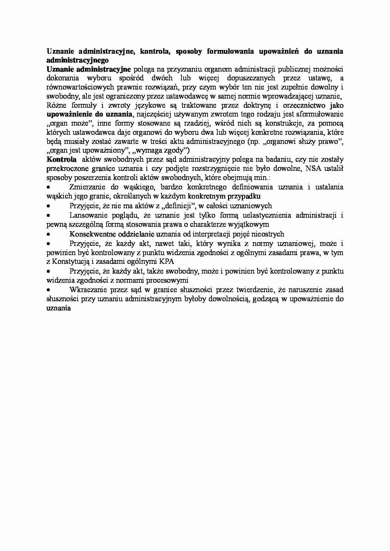 Uznanie administracyjne - wykład - strona 1