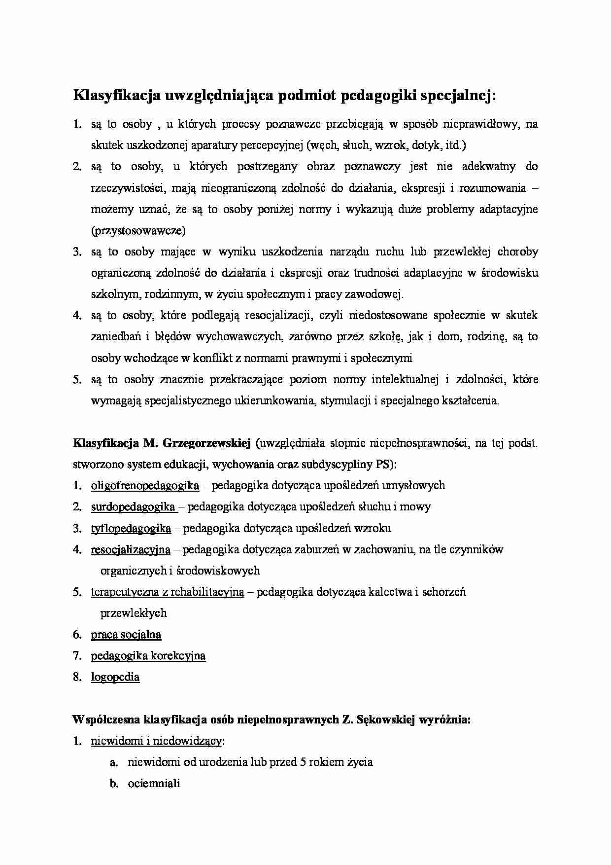 Klasyfikacja uwzgl_dniaj_ca podmiot pedagogiki specjalnej - strona 1