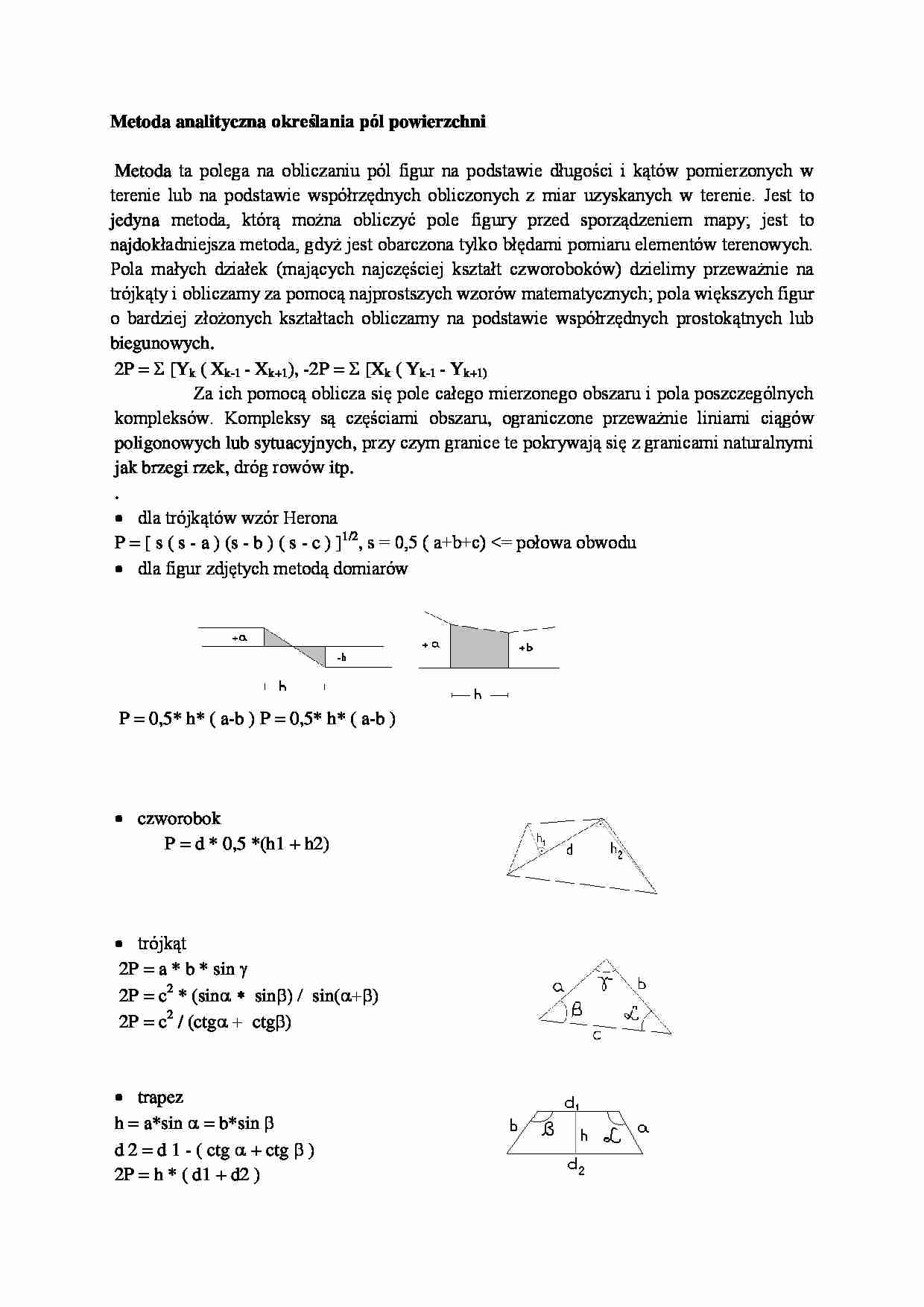 Metoda analityczna określania pól powierzchni- opracowanie - strona 1