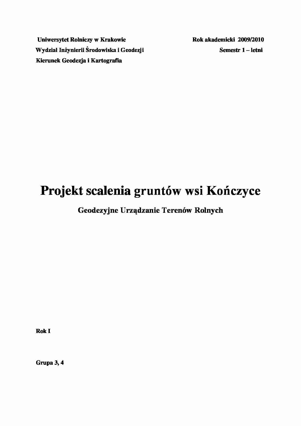 Projekt scalenia gruntów wsi Kończyce- opracowanie - strona 1