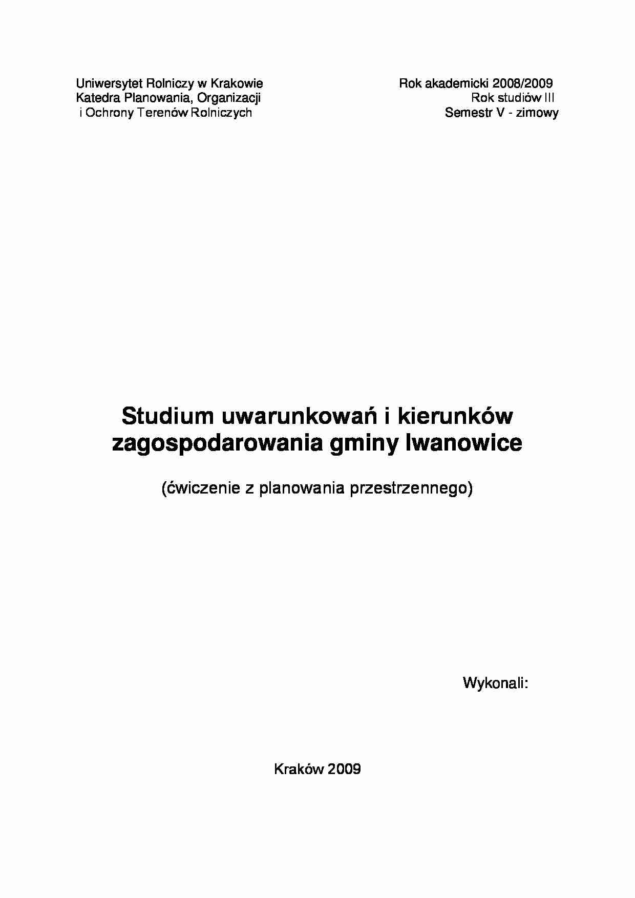 Studium uwarunkowań i kierunków zagospodarowania gminy Iwanowice- ćwiczenia - strona 1