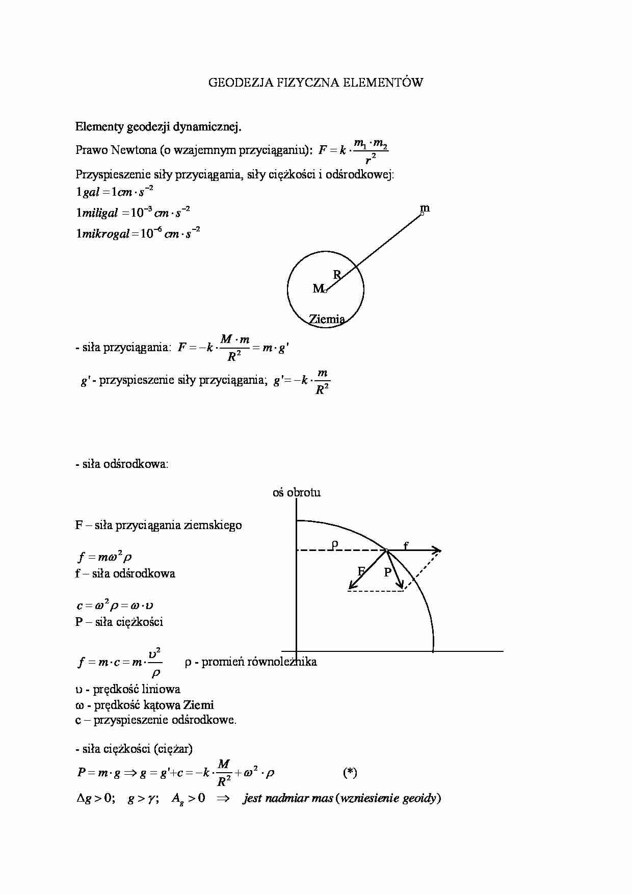 Geodezja fizyczna elementów- opracowanie - strona 1
