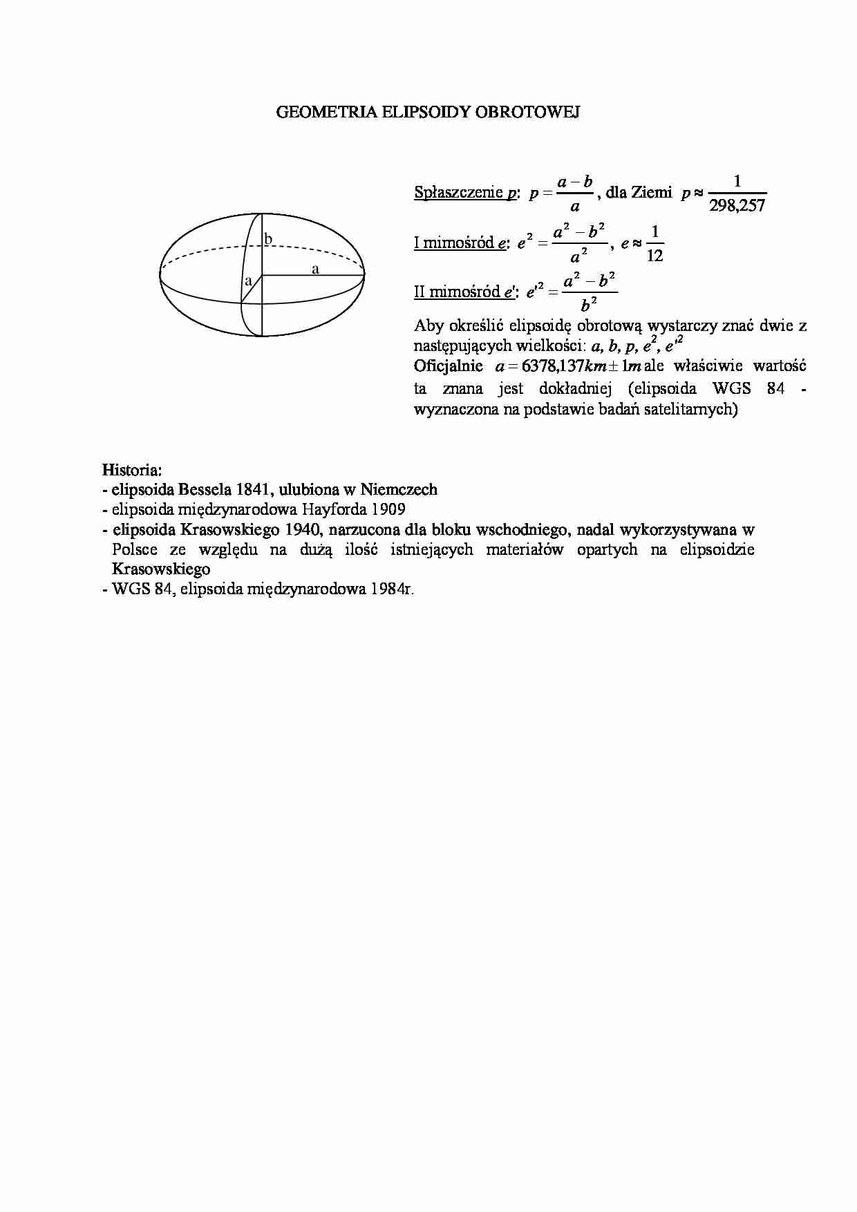 Geometria elipsoidy obrotowej- opracowanie - strona 1