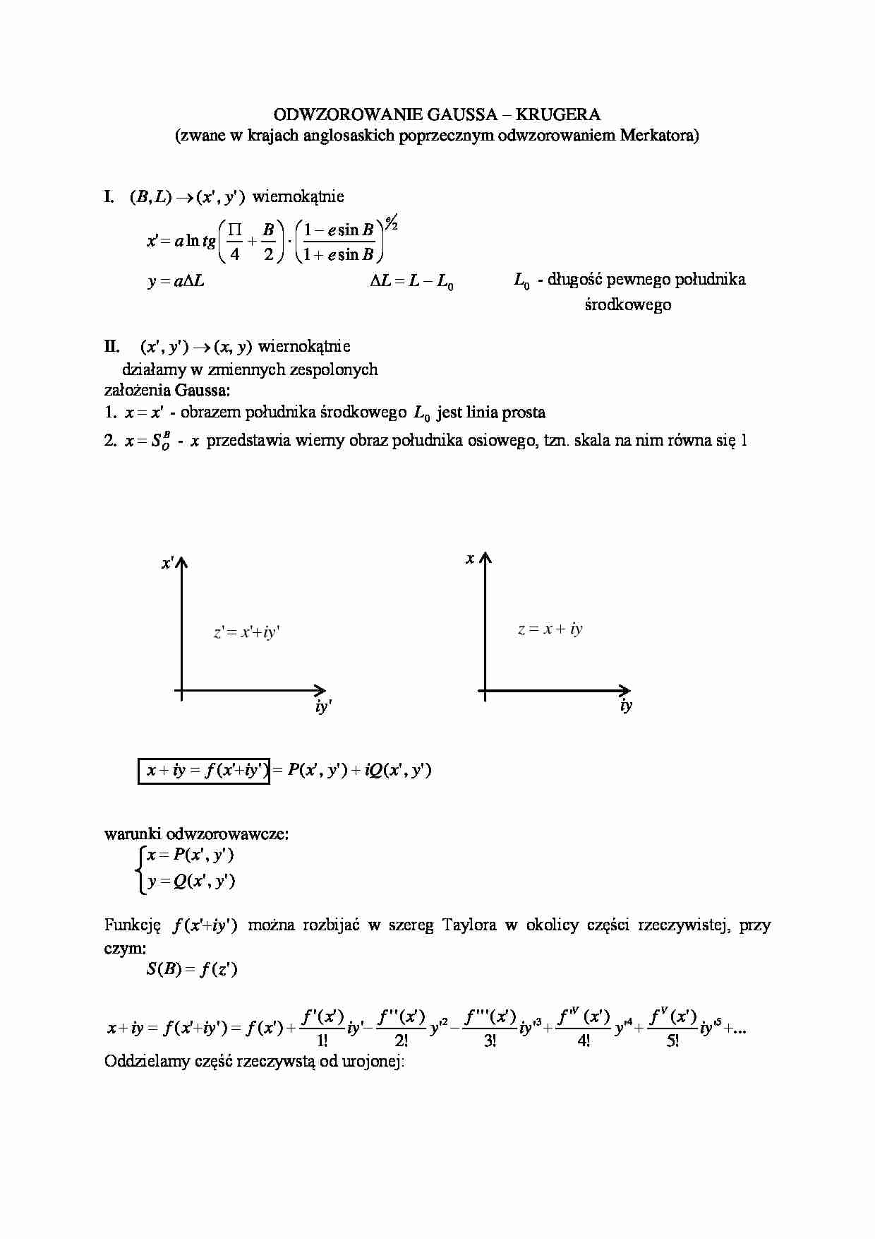 Odwzorowanie Gaussa-Krugera- sprawozdanie - strona 1