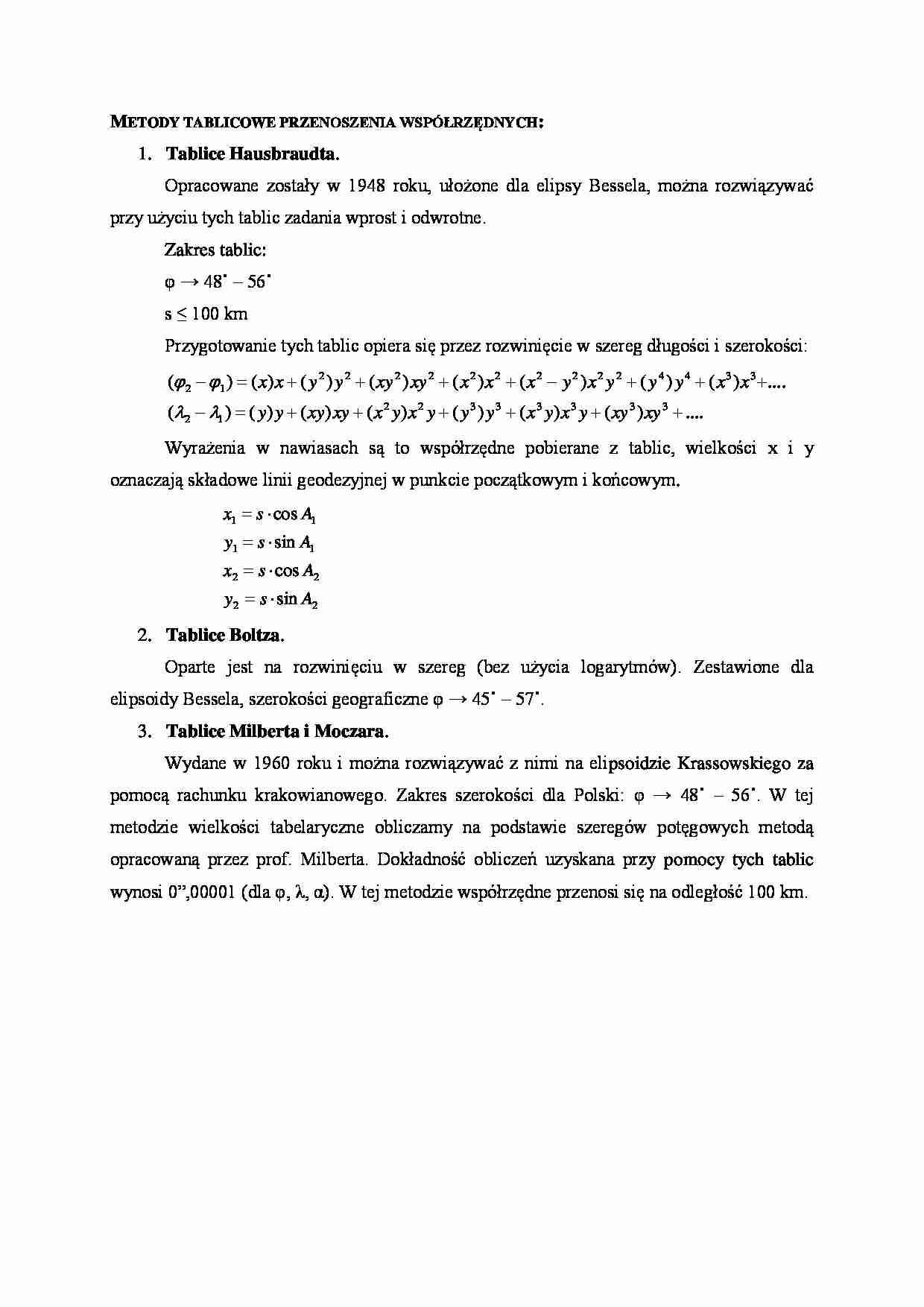 Metody tablicowe przenoszenia współrzędnych- opracowanie - strona 1