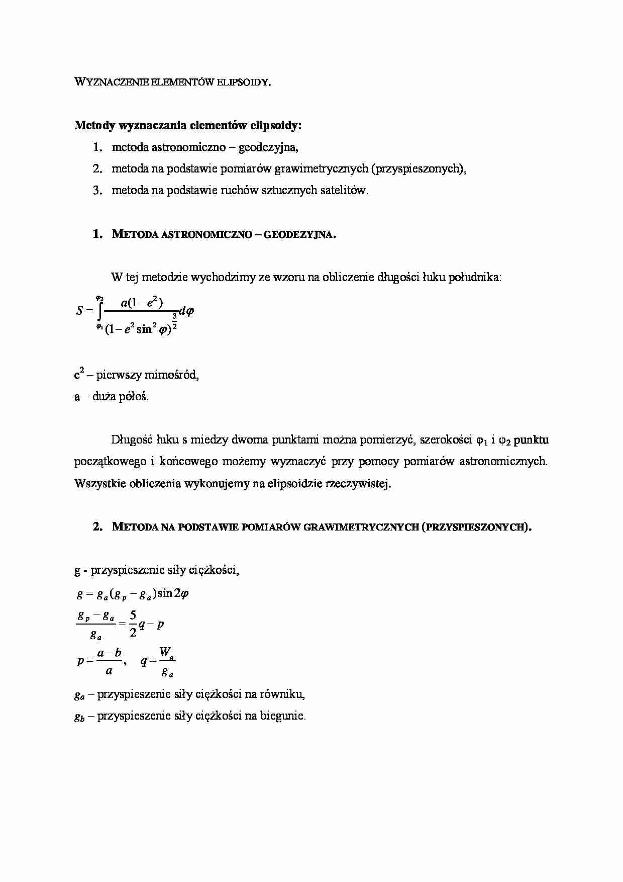Metody wyznaczania elementów elipsoidy - strona 1