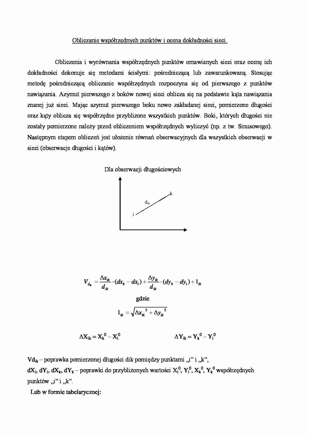 Obliczanie współrzędnych punktów i ocena dokładności sieci- opracowanie - strona 1