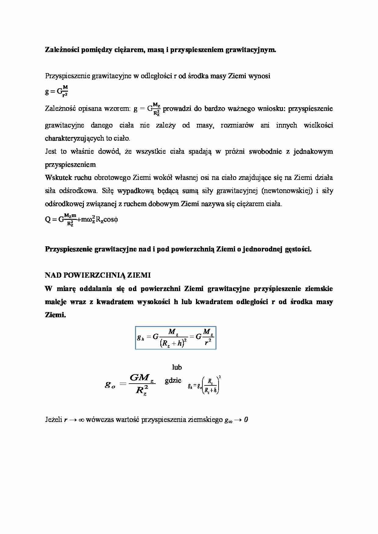 Przyspieszenie grawitacyjne- opracowanie - strona 1