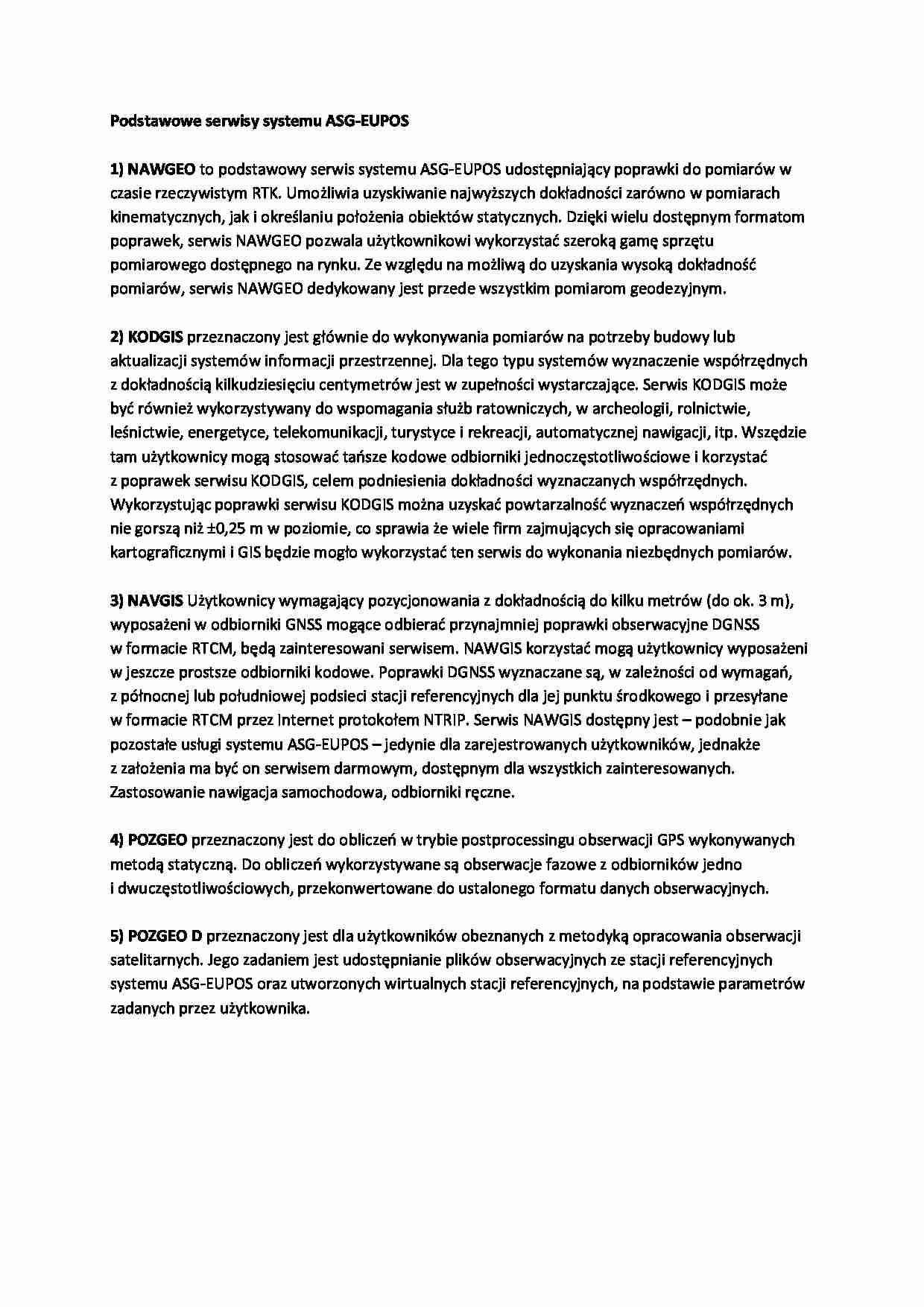 Podstawowe serwisy systemu ASG-EUPOS- opracowanie - strona 1