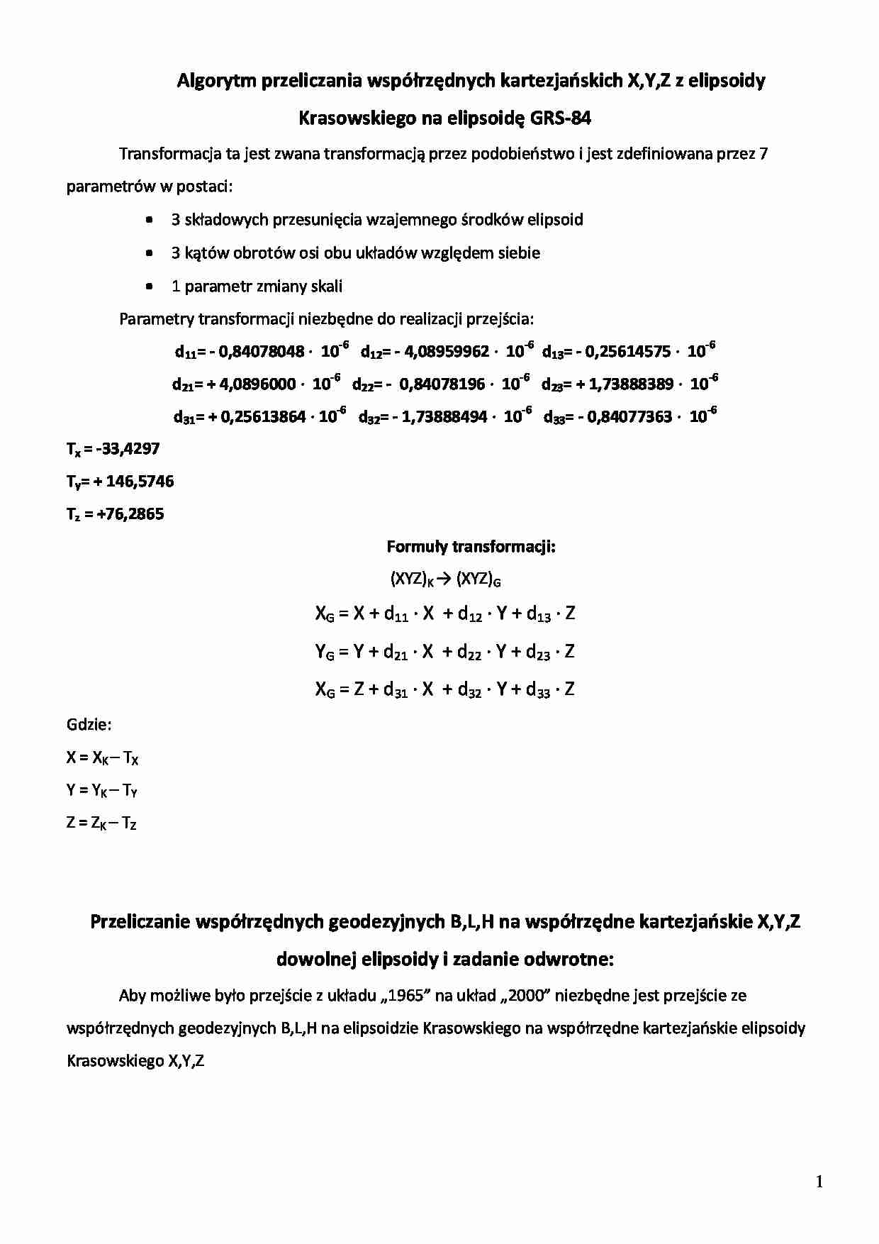 Algorytm przeliczania współrzędnych kartezjańskich- opracowanie - strona 1