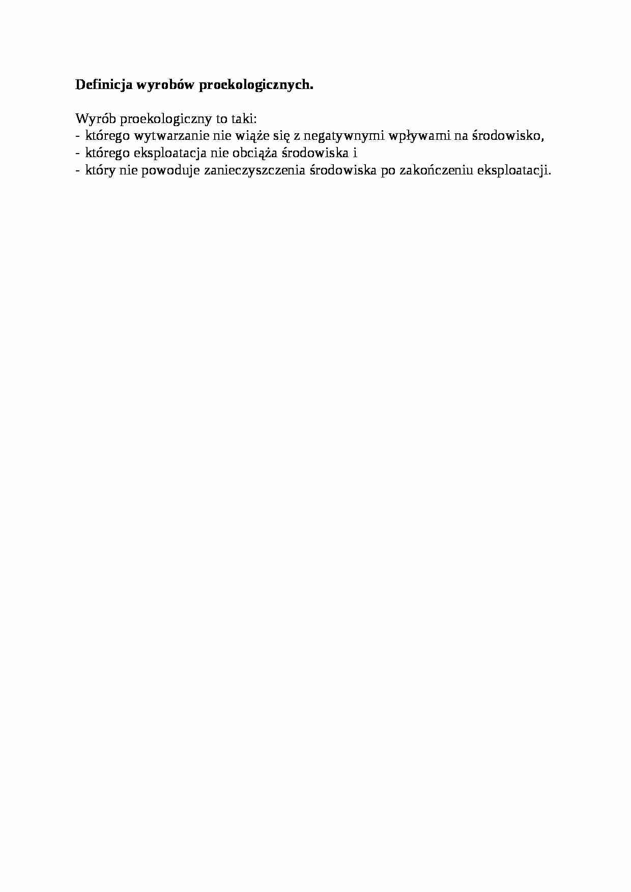 Definicja wyrobów proekologicznych - opracowanie - strona 1